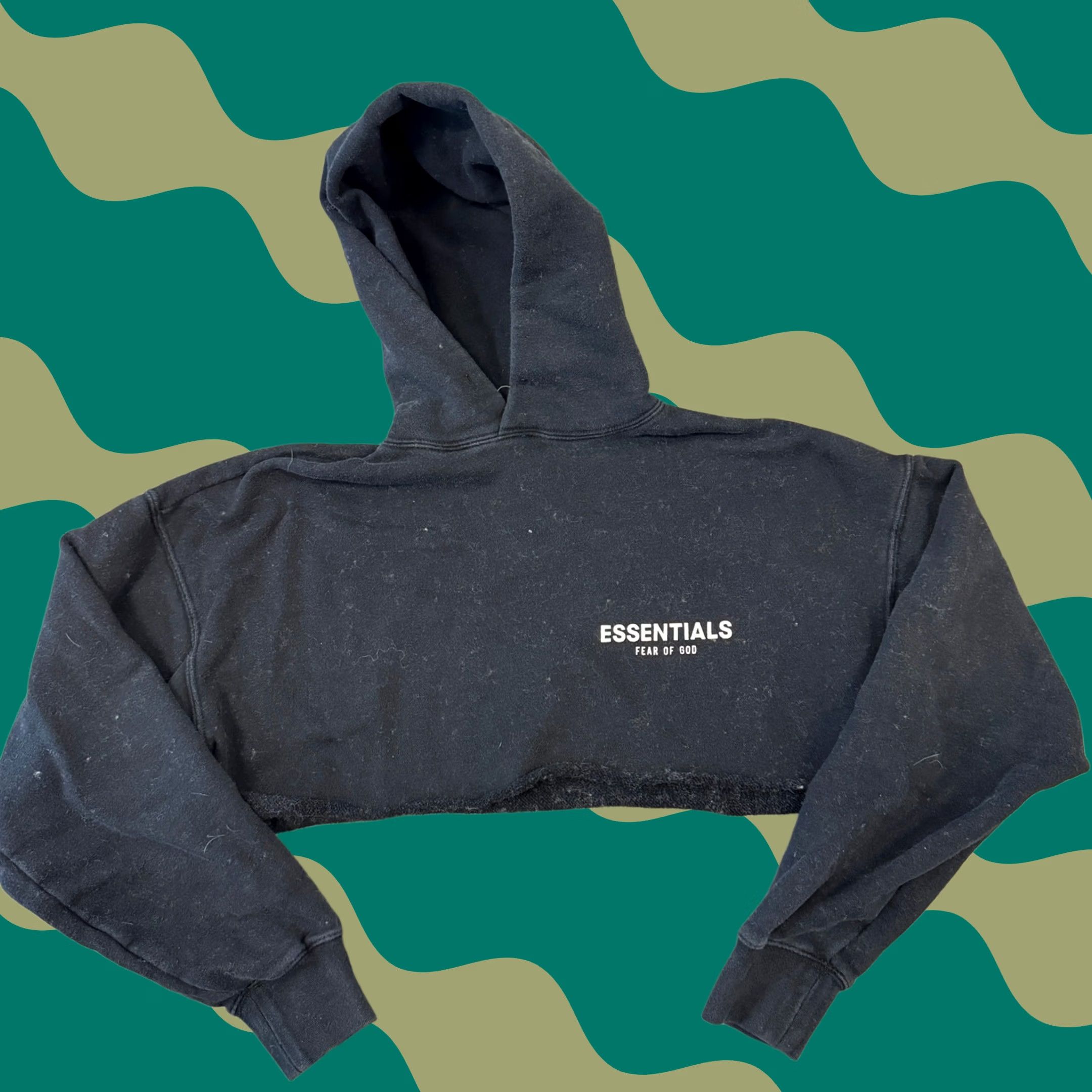 Essentials VINTAGE Y2K Essentials Black Cropped Hoodie Pullover Sweatshirt Women's Small Hoodie Size S / US 4 / IT 40 - 1 Thumbnail