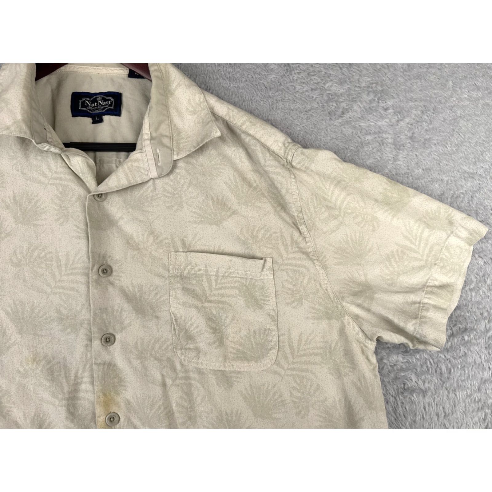 Nat Nast Nat Nast Shirt Mens Large Beige Green Leaf Pattern Silk Blend Hawaiian Button Up Size US L / EU 52-54 / 3 - 7 Thumbnail