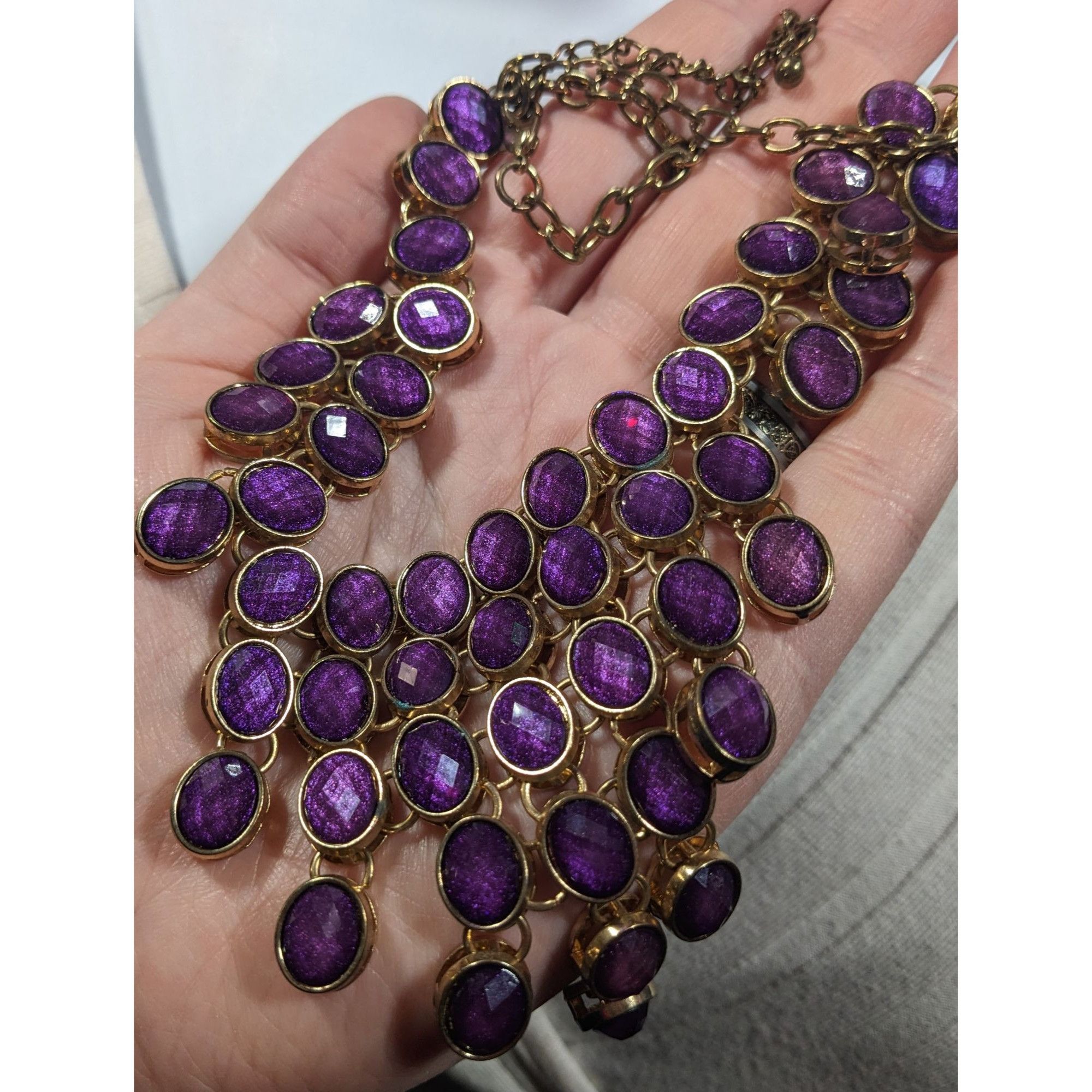 Other Vintage Regal Purple And Gold Tone Gemmed Bib Necklace Size ONE SIZE - 4 Thumbnail