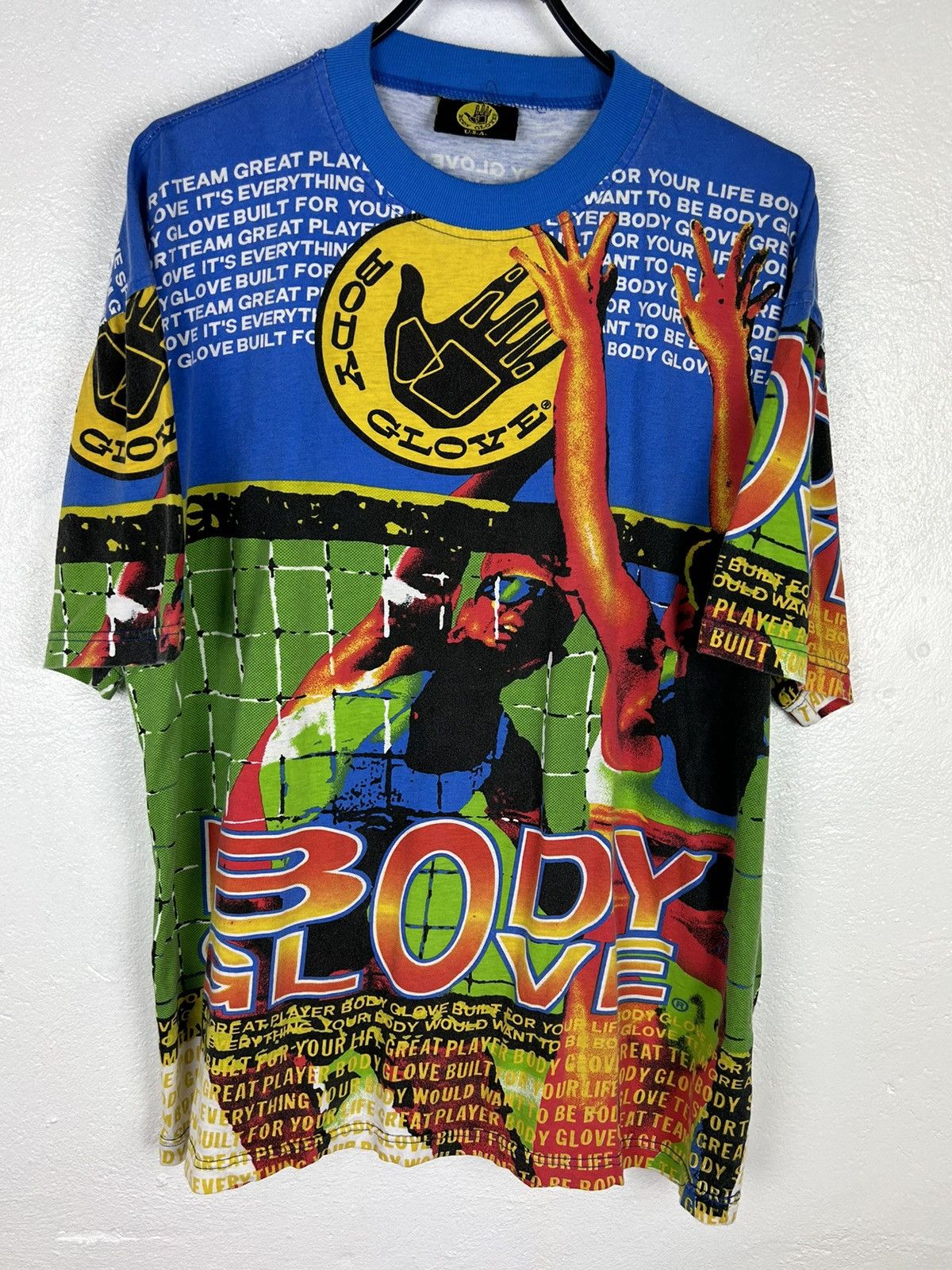 image of 90's Vintage Body Glove Aop Crazy Surfer Multicolor T-Shirt, Men's (Size XL)