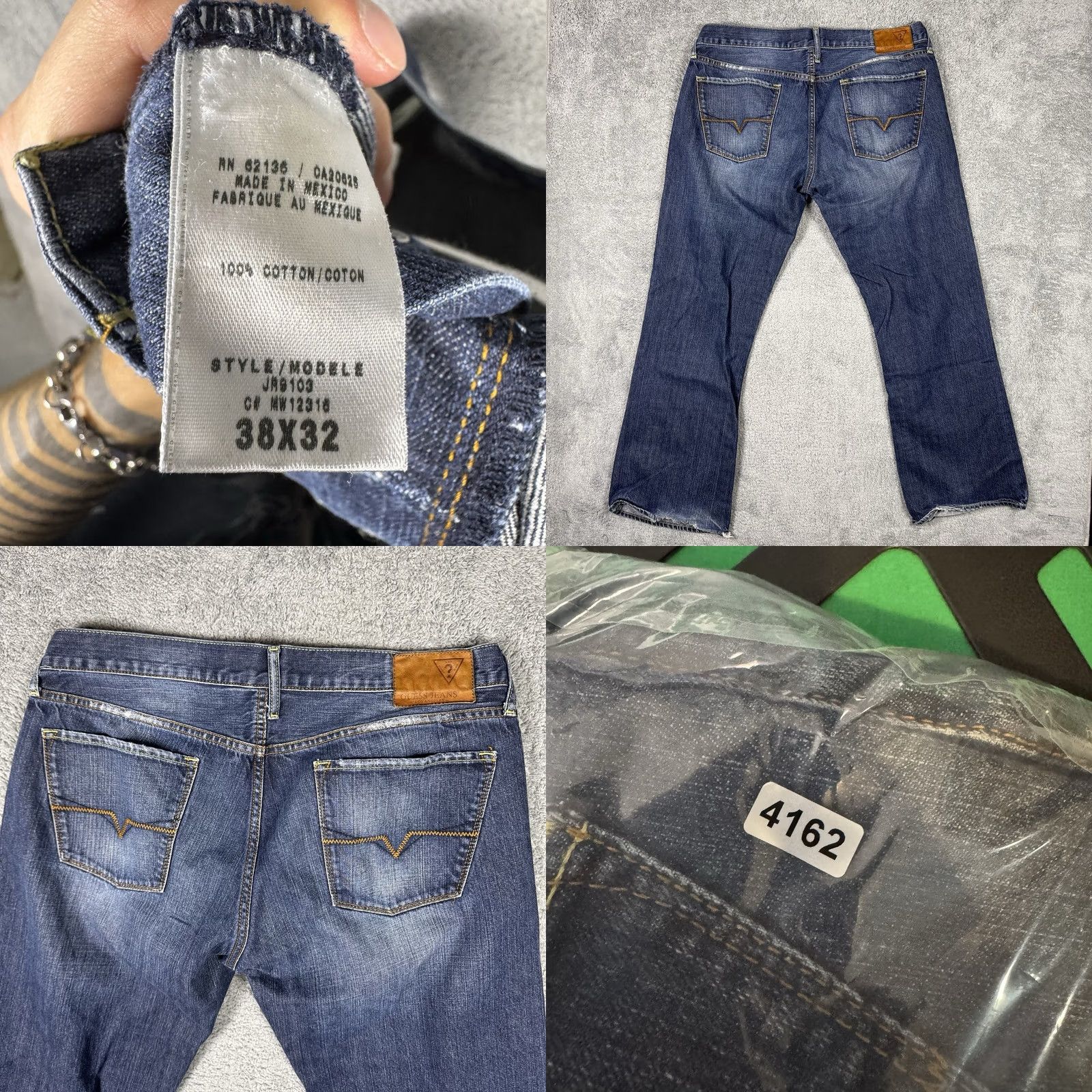 Guess Guess Jeans Falcon Mens 38x32 Dark Blue Denim Baggy - Y2K Bootcut - Low Rise - 5-Pocket - Button Zip Size US 38 / EU 54 - 8 Thumbnail