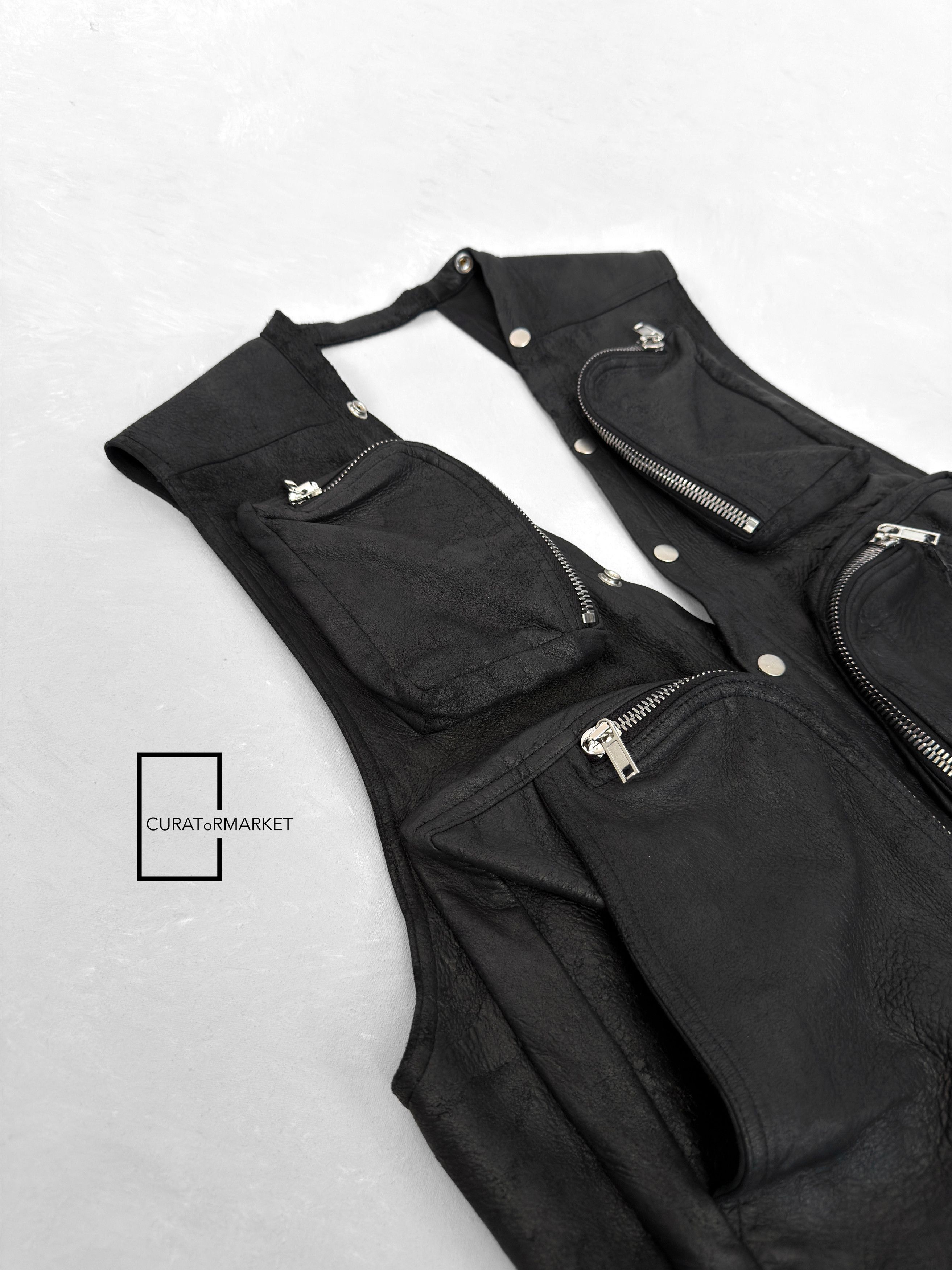 Rick Owens EU50 Zip Blistered Lamb Leather Cargo Vest FW24 Porterville Size US M / EU 48-50 / 2 - 7 Thumbnail