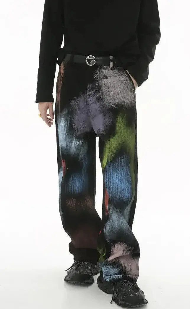Japanese Brand Retro y2k painted multicolor graffiti jeans pants Size US 32 / EU 48 - 5 Thumbnail
