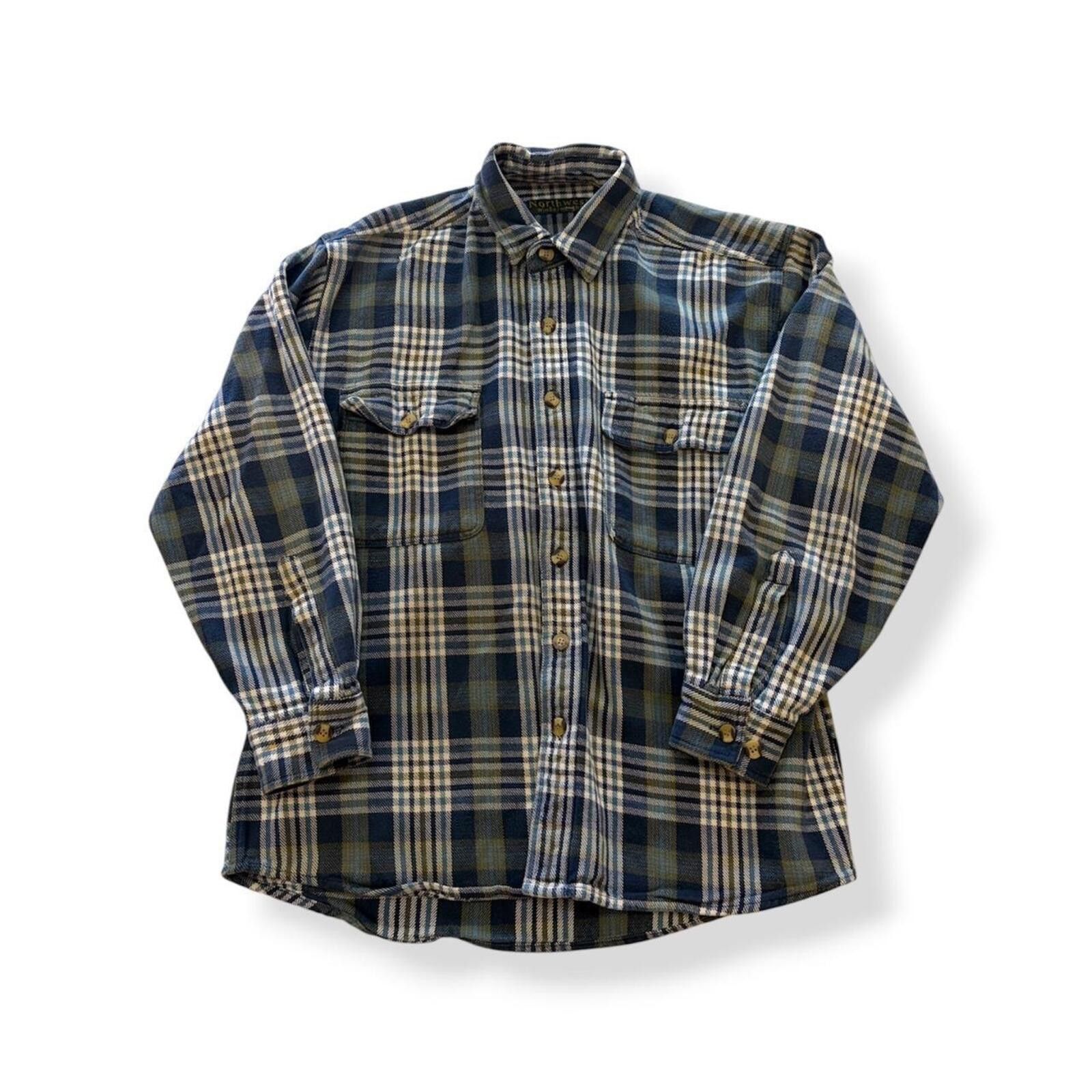 Vintage Vintage North West Navy Plaid Button Up Size US L / EU 52-54 / 3 - 1 Thumbnail