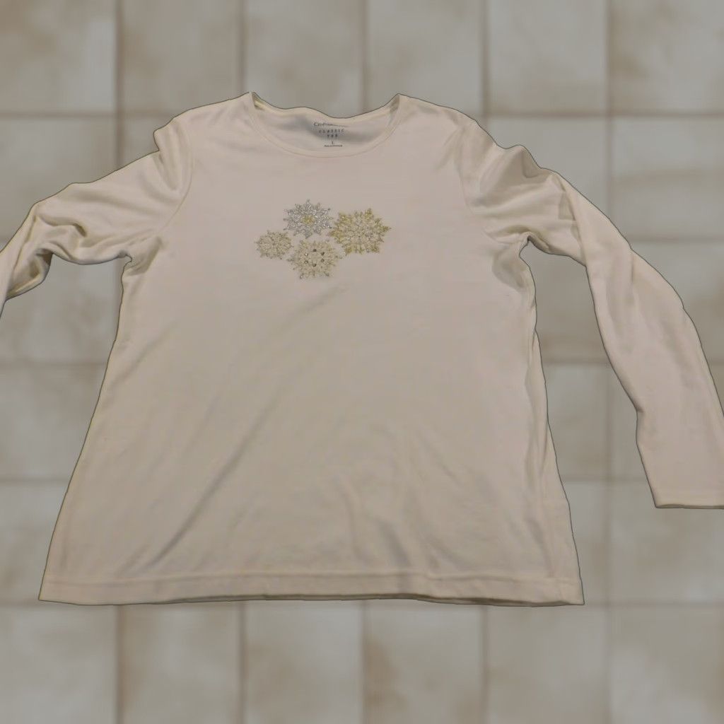 Croft & Barrow Croft & Barrow Womens Blouse L Beige Crew Neck Pullover Casual Long Sleeve Polyester Rayon Stretch Classic Shirt Size L / US 10 / IT 46 - 1 Thumbnail