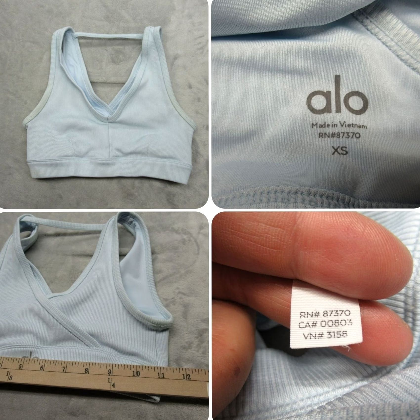 Alo ALO Yoga Sports Bra Women's XS Light Blue Ribbed Wrap Pullover Activewear Yoga Pilate Dance Walking Sports Bra Womens XS Blue Size XS / US 0-2 / IT 36-38 - 2 Thumbnail