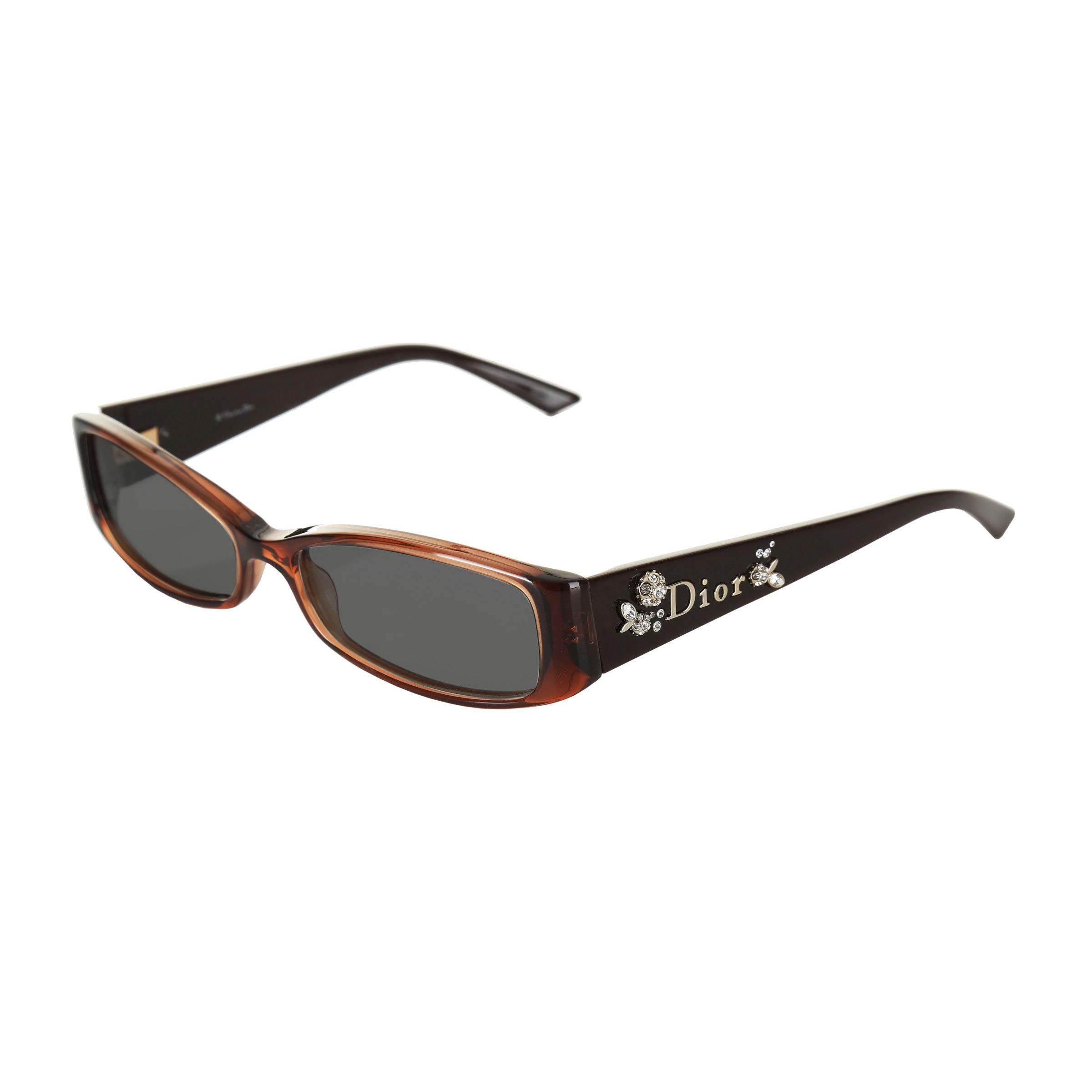 Christian Dior '00s Crystal Flowers Plastic Brown Sunglasses