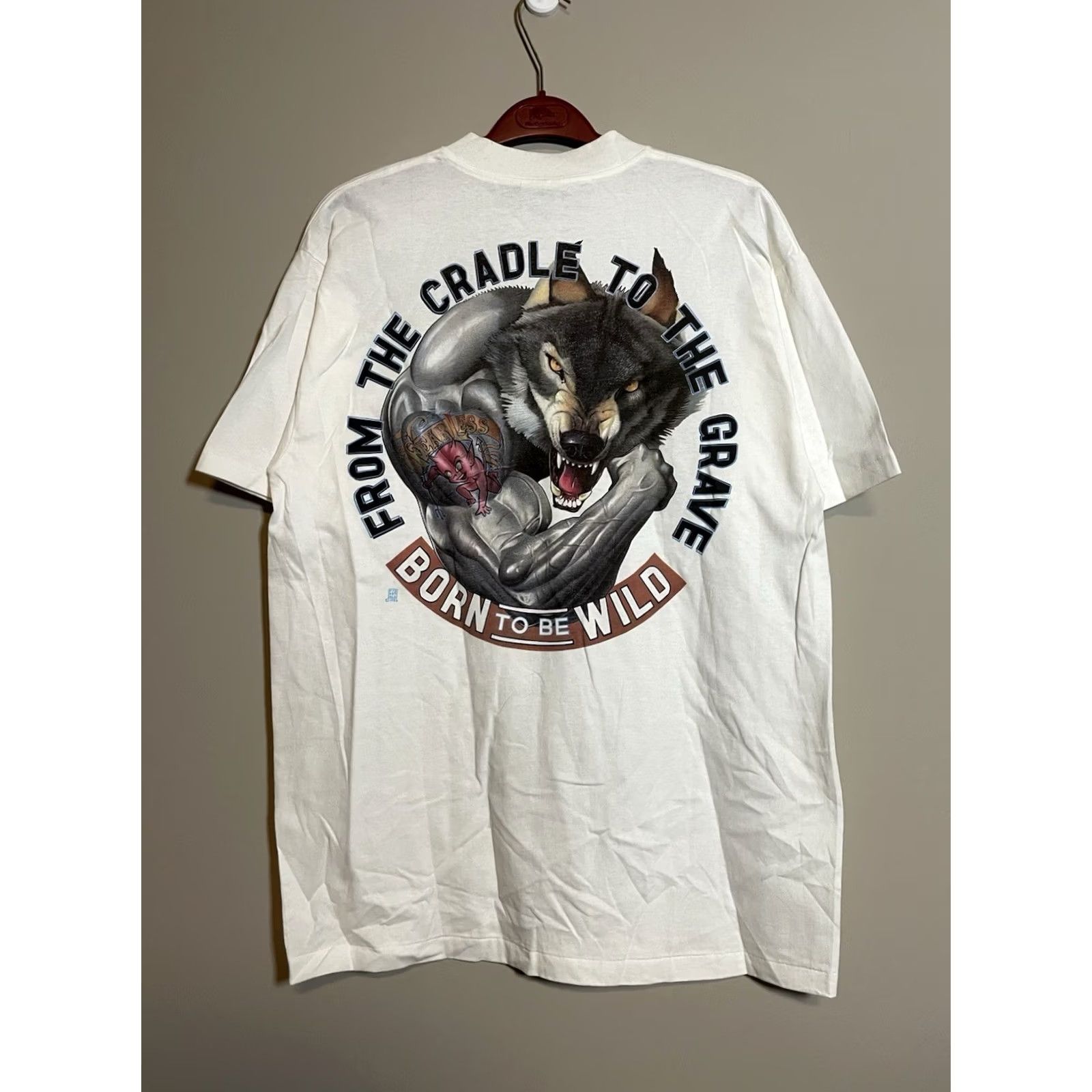 Vintage VINTAGE Oneita T-Shirt Wolf Crew Neck Short Sleeve XL White 90s Gym Bodybuilding All Seasons Regular Mens Size US XL / EU 56 / 4 - 2 Thumbnail