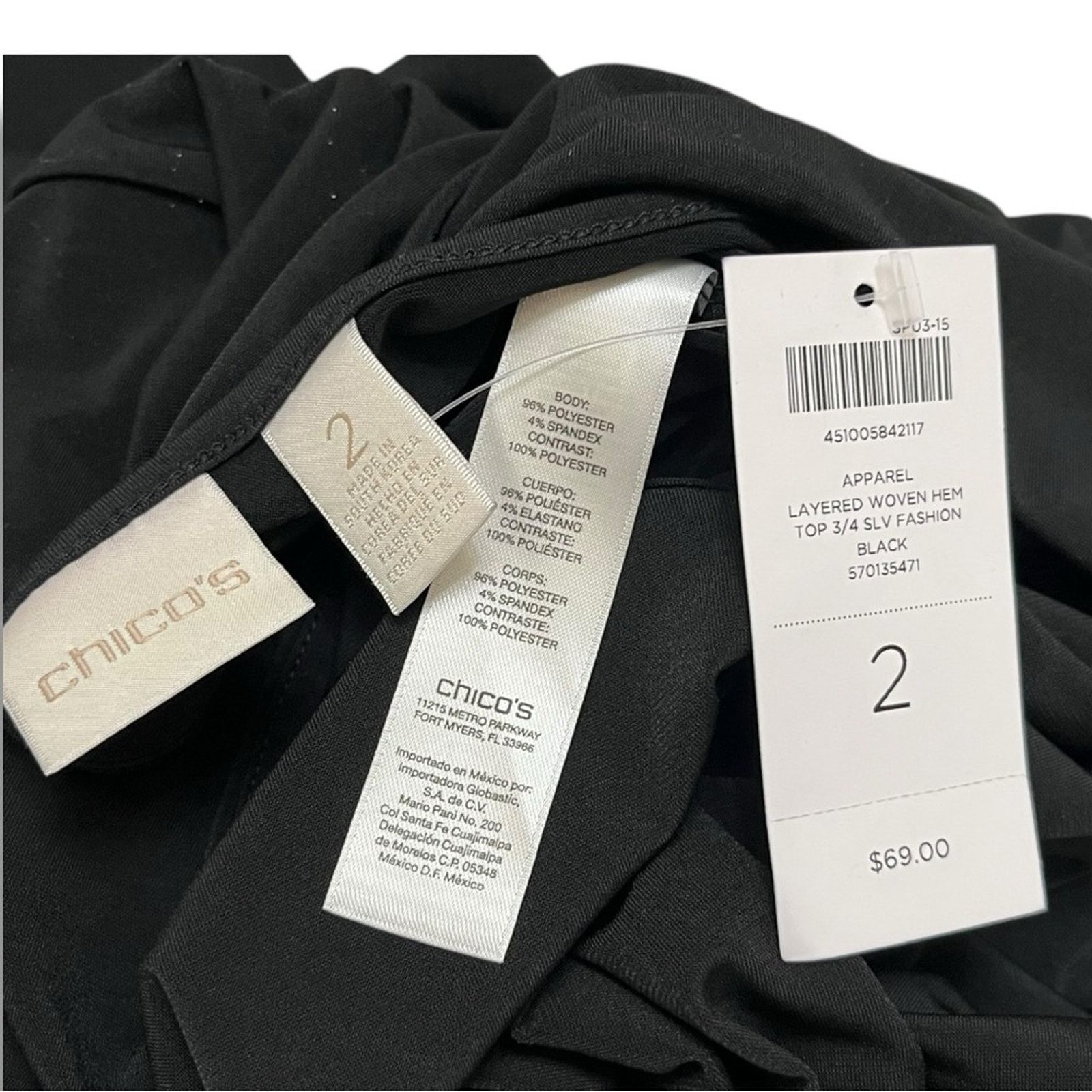 Chicos Chico’s black layered woven hem top with 3/4 NWT Size XL / US 12-14 / IT 48-50 - 6 Thumbnail