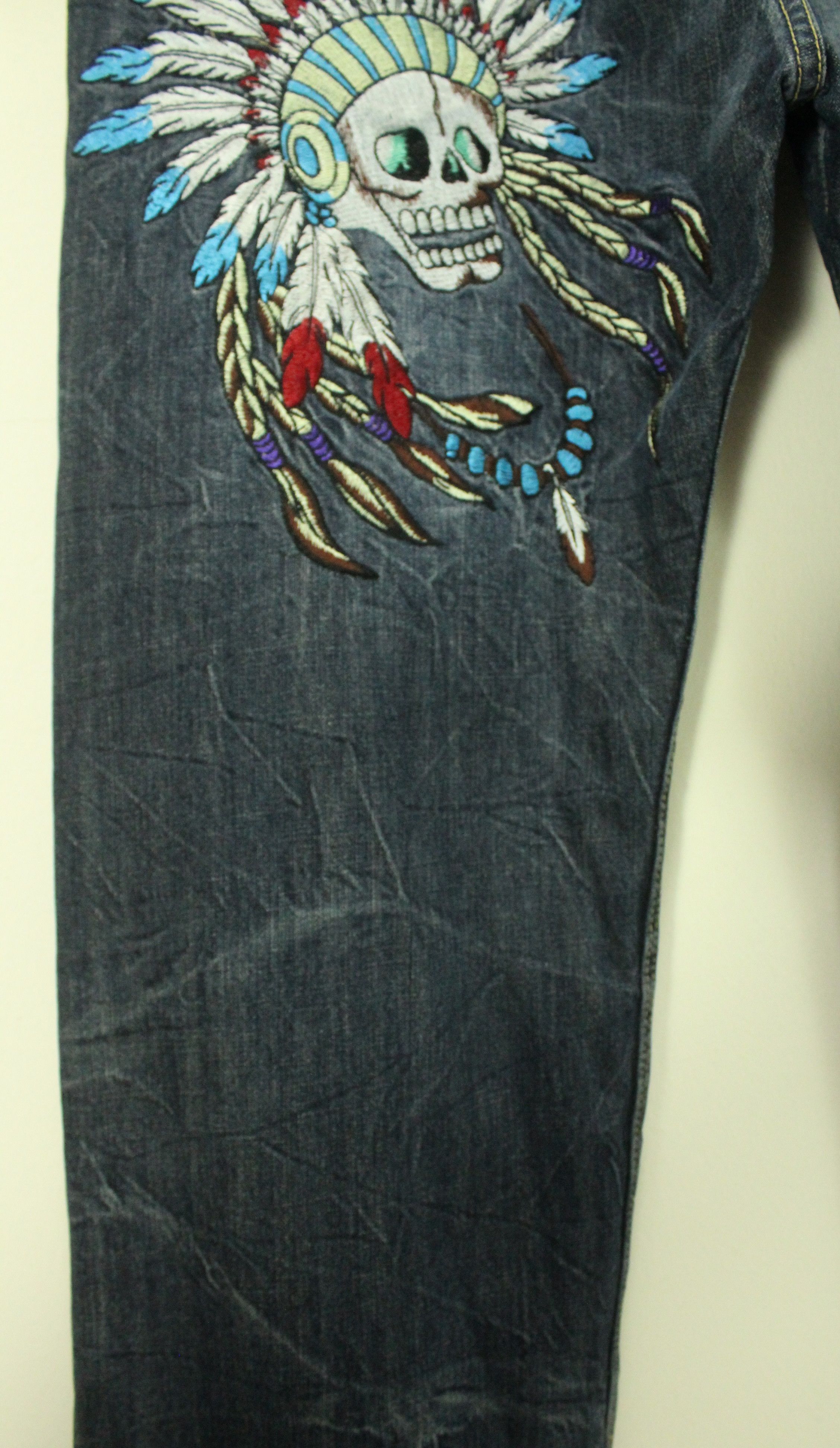 Christian Audigier × Ed Hardy × Von Dutch Embroidered Skull ORIRIN Distressed Denim Size US 36 / EU 52 - 13 Thumbnail