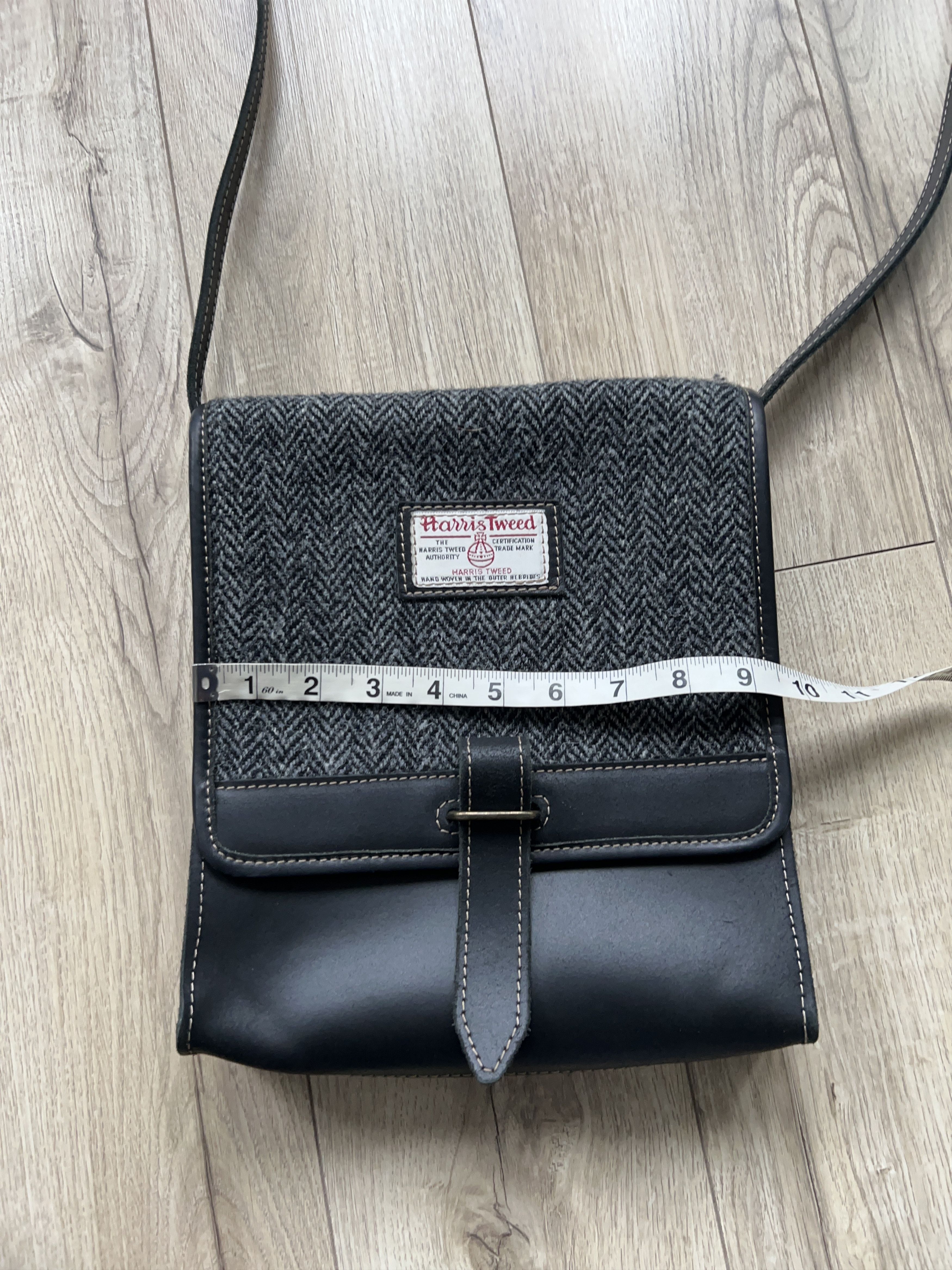 Harris Tweed × Leather × Vintage Cumbrae Charcoal Herringbone Messenger Bag Satchel Shoulder Size ONE SIZE - 15 Thumbnail