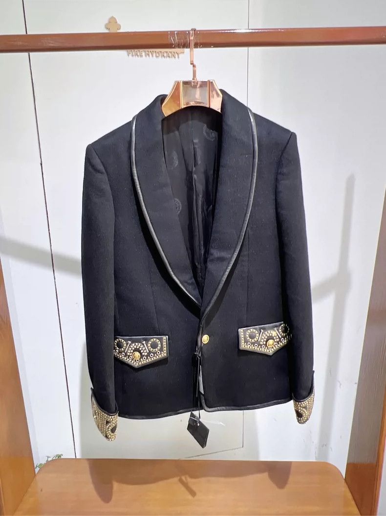 Versace Versace Men's jacket V-neck suit black wool jacket Size US S / EU 44-46 / 1 - 1 Thumbnail