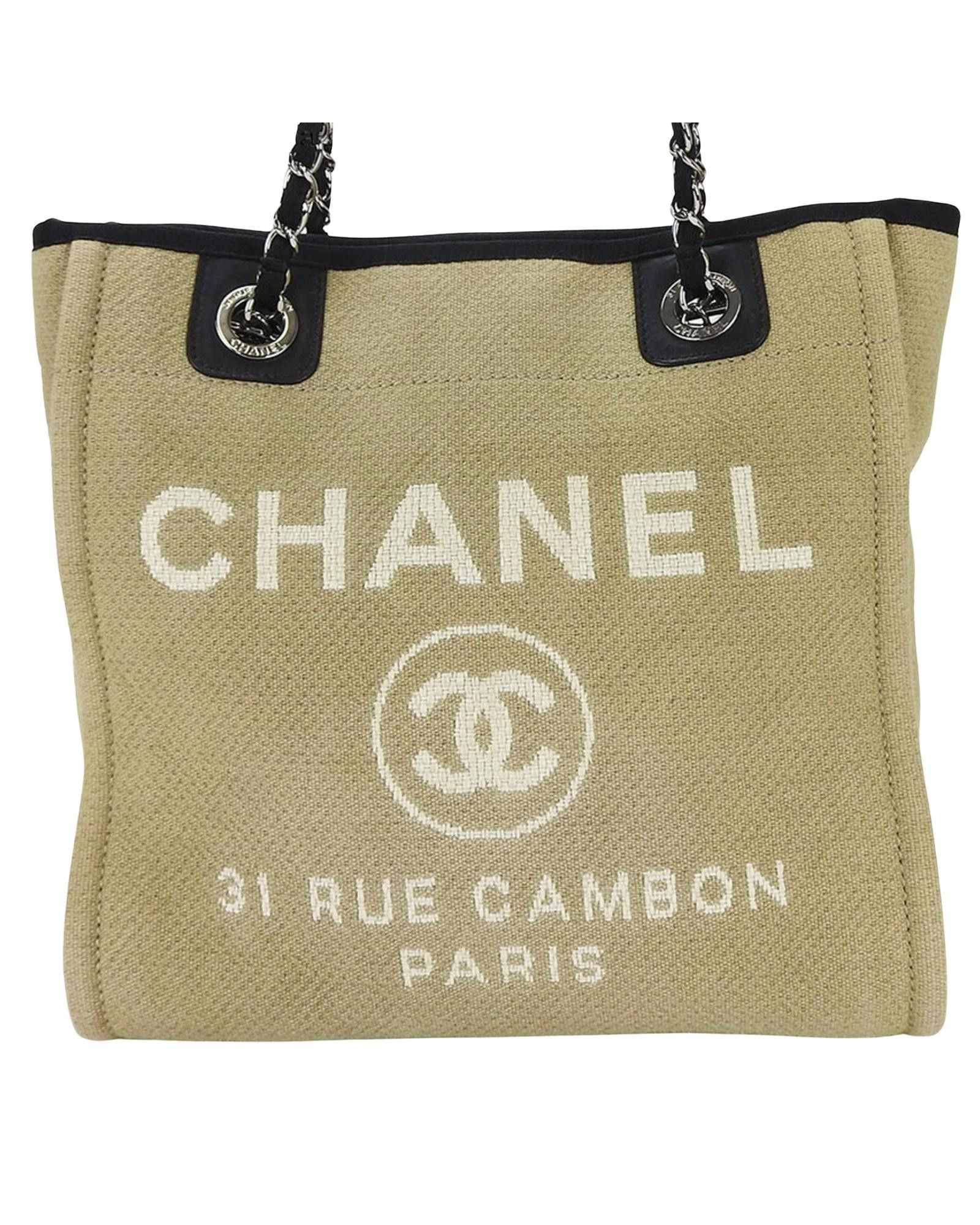 image of Chanel Versatile Canvas Tote Bag in Beige, Women's