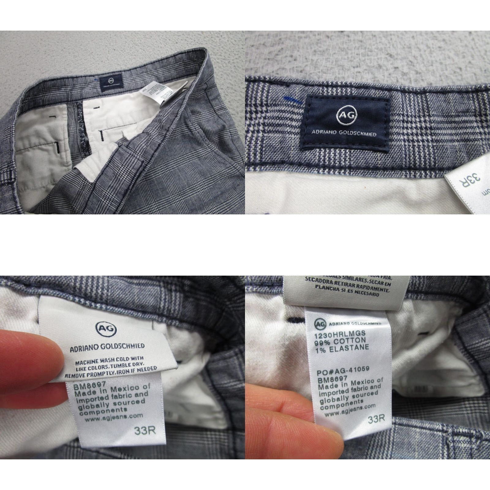 Vintage AG Adriano Goldschmied Pants Mens Size 33R Gray Glen Plaid Stretch Chino Size US 33 - 8 Thumbnail