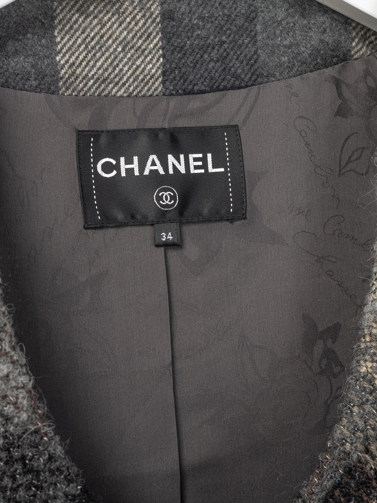 Chanel Chanel 18B Grey Metallic-Check Wool Double-Breasted Jacket Size XXS / US 00 / IT 34 - 4 Thumbnail