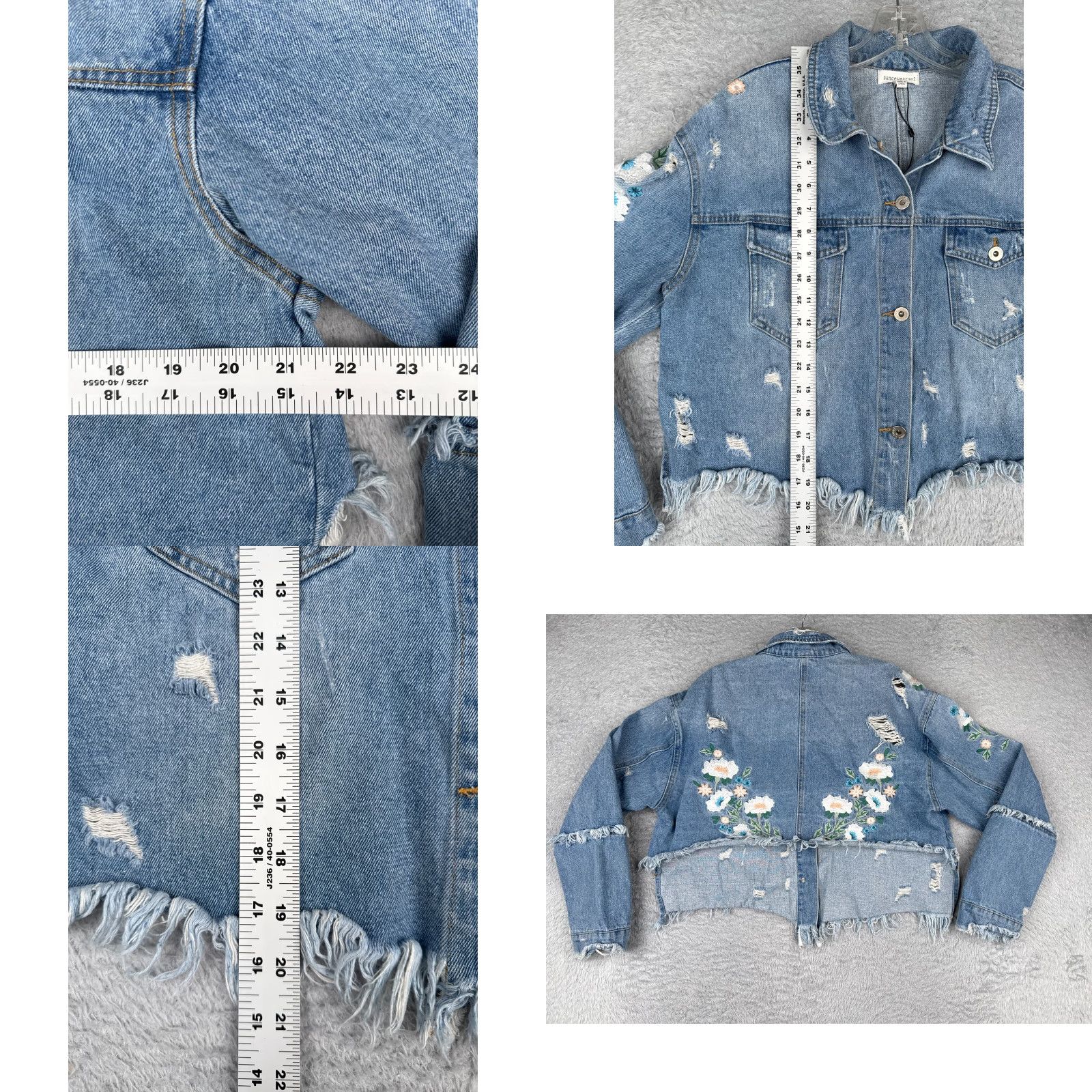 Vintage Dance & Marvel Jacket Womens Large Blue Denim Jean Distressed Floral Embroidered Size 40" / US 18 - 8 Thumbnail