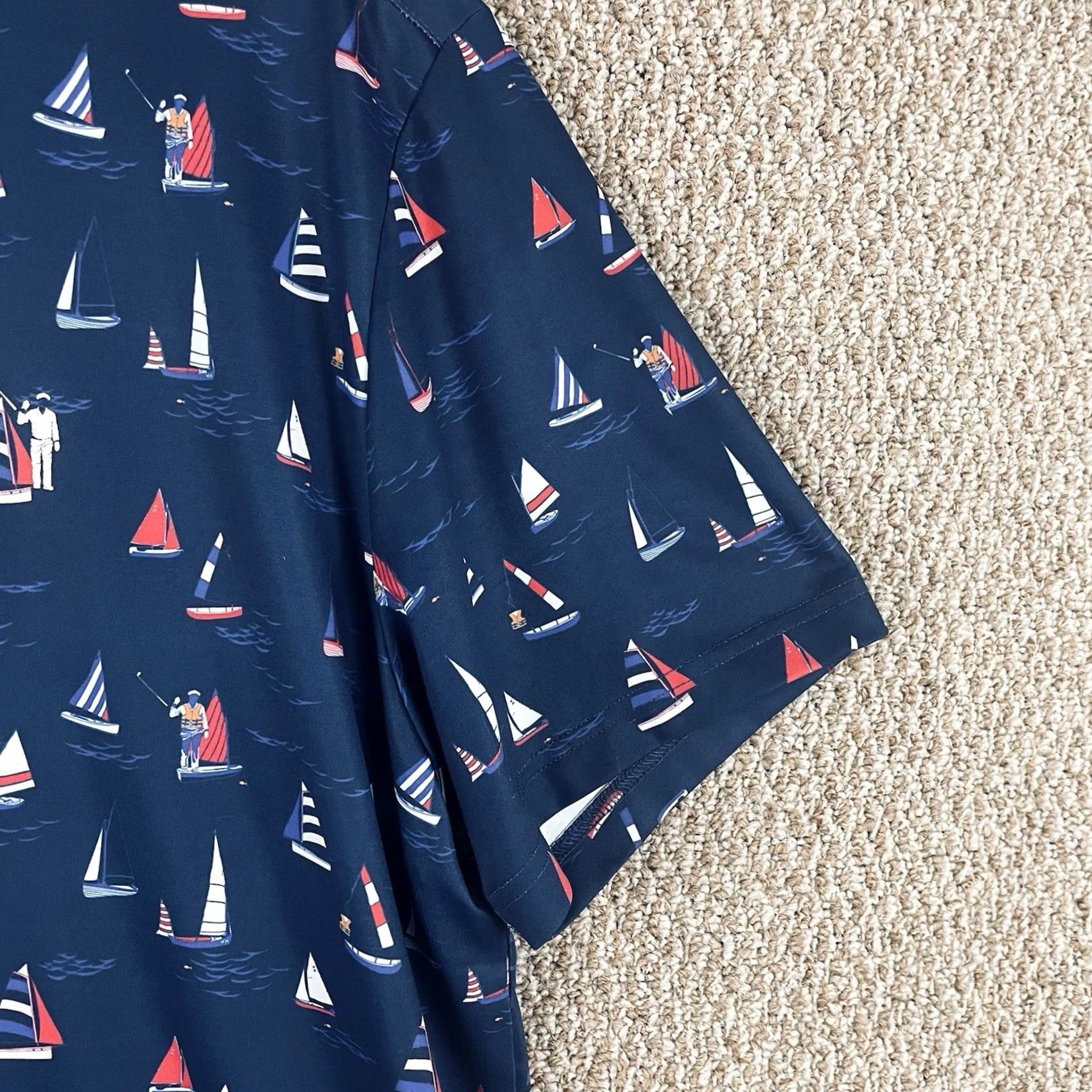 Vintage William Murray Polo Shirt Mens XL Blue Sail Boat Nautical Print Performance T356 Size US XL / EU 56 / 4 - 4 Thumbnail