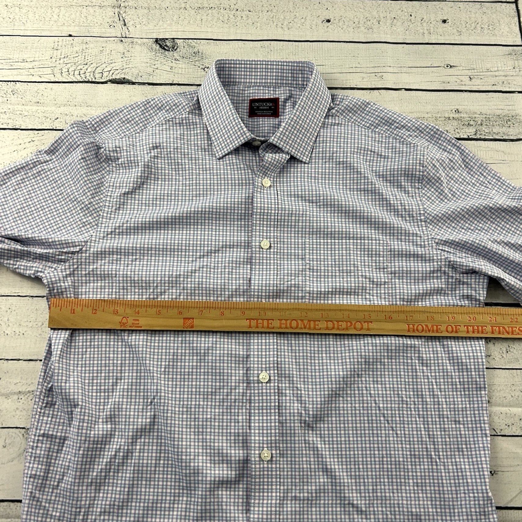 UNTUCKit UNTUCKit Shirt Long Sleeve Nylon Plaid Button Front Mens M Blue White Size US M / EU 48-50 / 2 - 4 Thumbnail