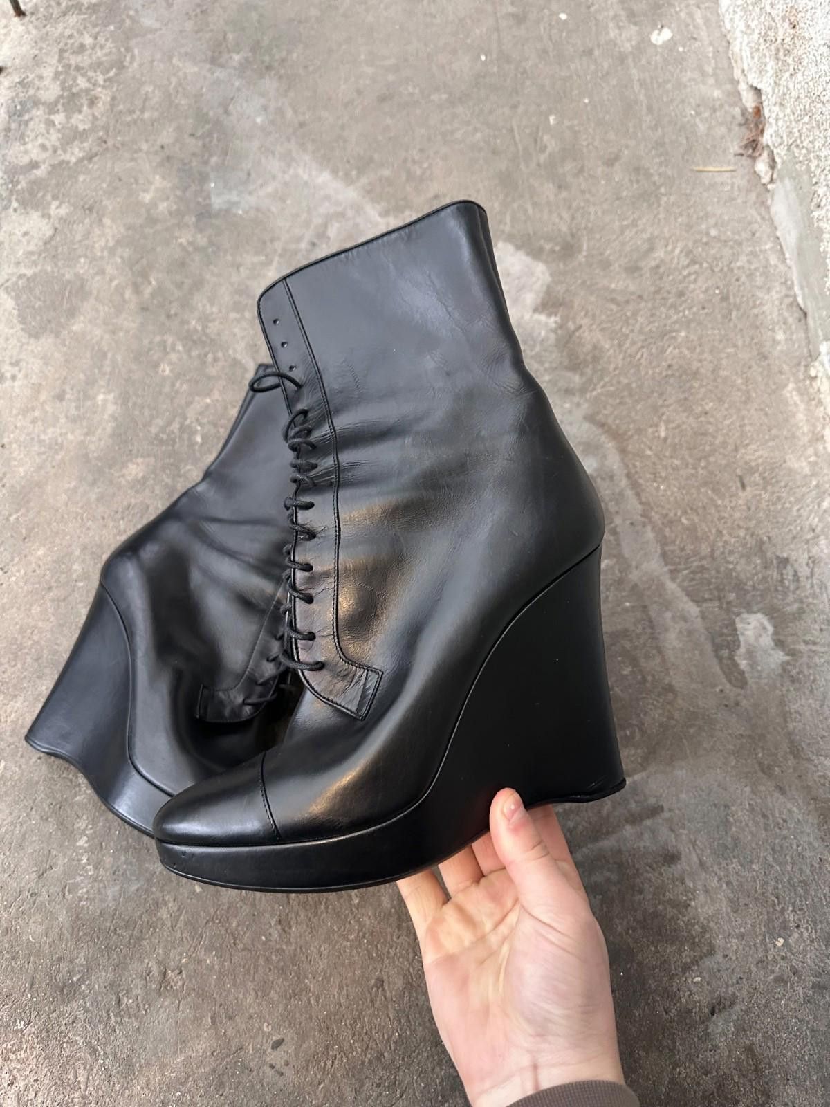 Jil Sander Jil Sander FW 2006 killer black laced up wedge-heel boots Size US 8.5 / IT 38.5 - 2 Thumbnail