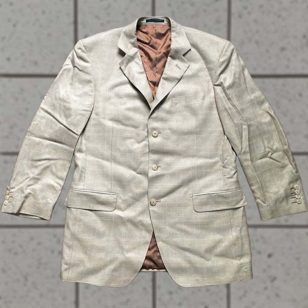 Luigi Bianchi Luigi Bianchi Mantova Blazer Mens 40R Bamboo Notch Lapel Plaid Beige Italy Jacket Coat Regular Button Two-Button Size 40R - 1 Thumbnail
