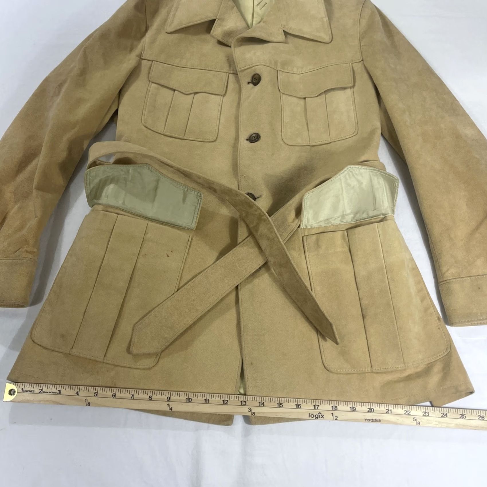 Bergdorf Goodman VINTAGE Bergdorf Goodman 43 LONG Jacket Suede Belted Desert Sand 60s 70s Union Size US M / EU 48-50 / 2 - 7 Thumbnail