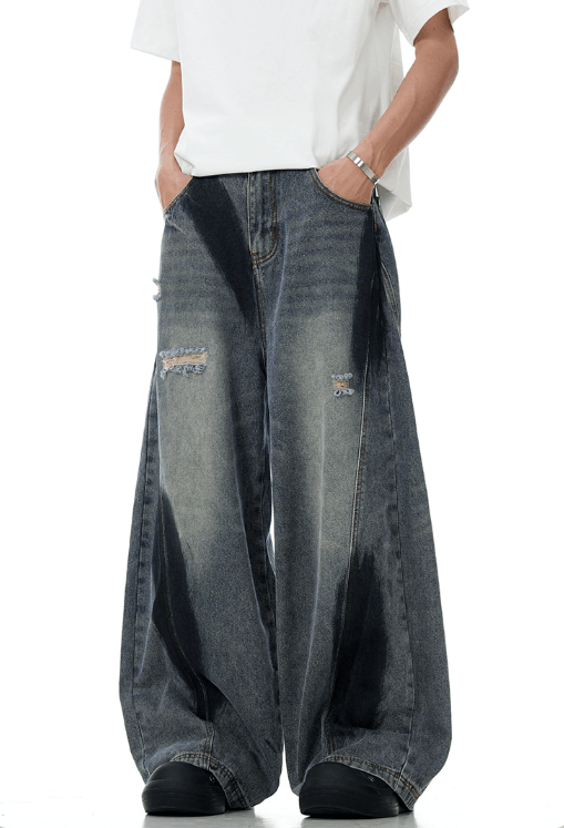 Japanese Brand × Jean American high street ripped loose wide-leg graffiti jeans Size US 32 / EU 48 - 4 Thumbnail