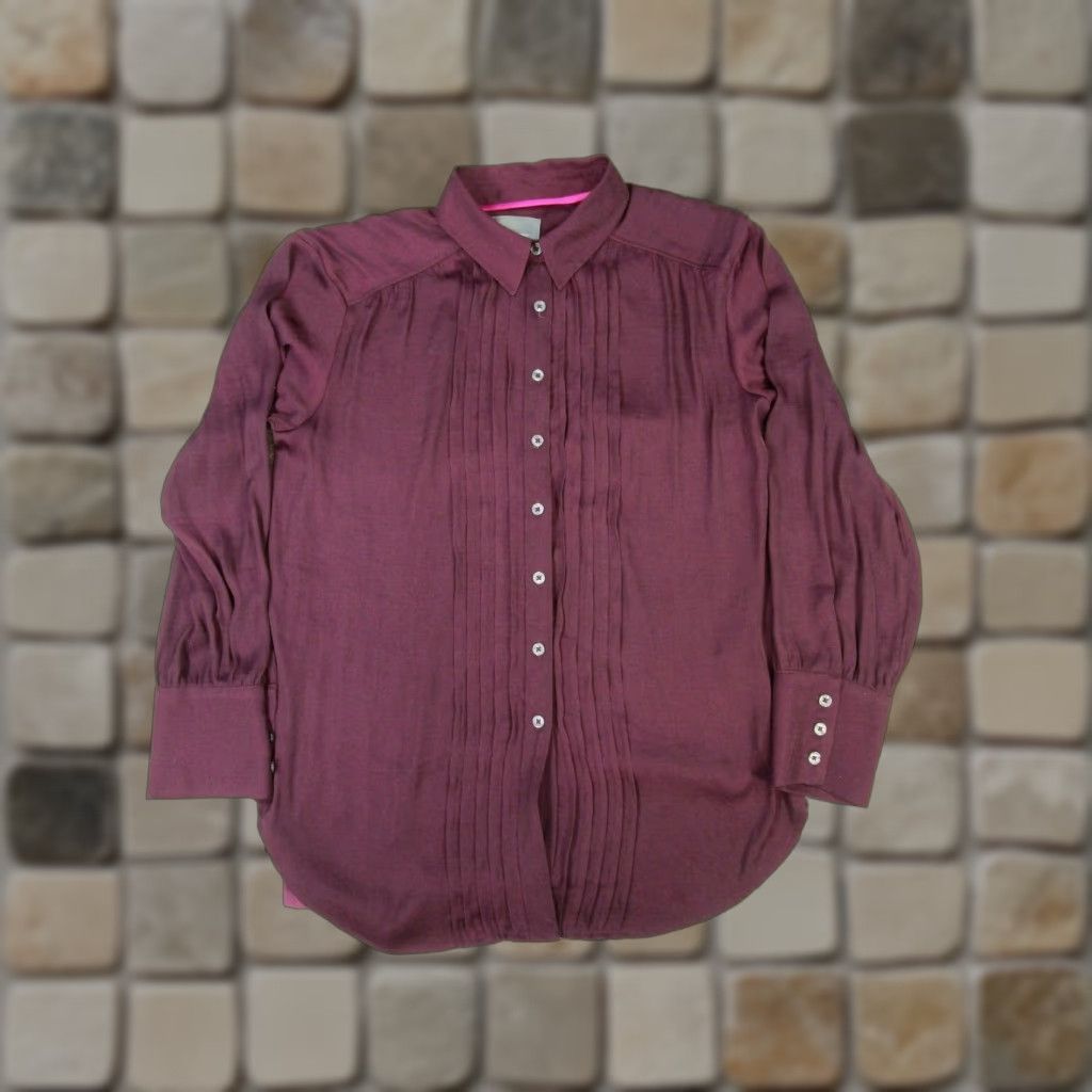 Anthropologie VINTAGE Anthropologie Shirt Womens Small Burgundy Button-Up - Collared Long Sleeve, Solid Red, Polyester, Regular Fit - Size S Mens Womens Girls Boys? Size S / US 4 / IT 40 - 1 Thumbnail