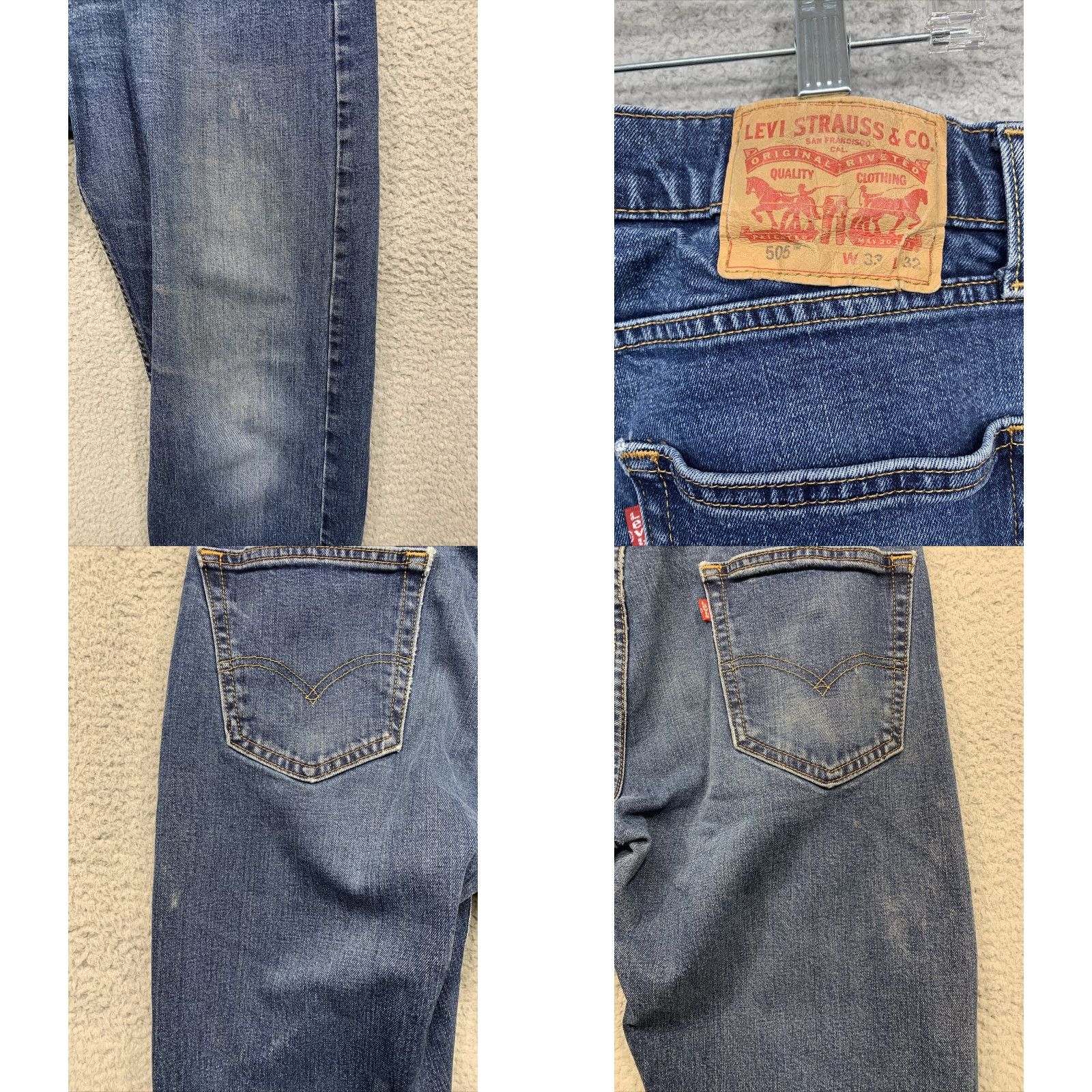 Levi's Levi's 505 Jeans Mens 33 x 30.5 Straight Leg 5-Pocket Rivets LOGO Red Tab Blue Denim Cotton Elastane Size US 33 - 8 Thumbnail