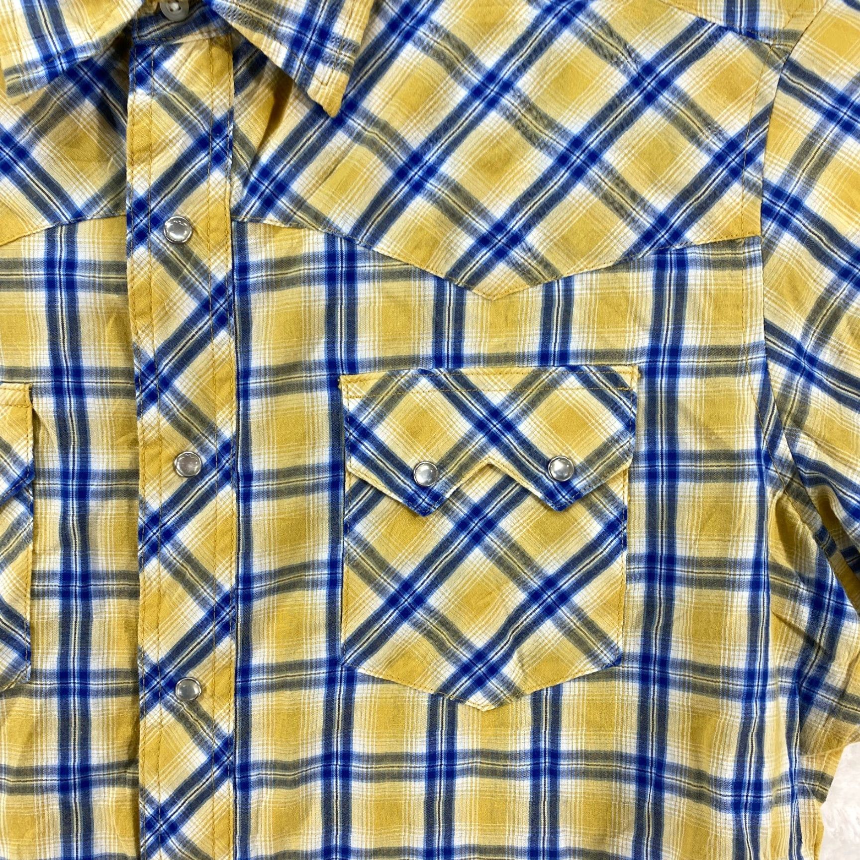 Wrangler VINTAGE Wrangler Cowboy Western Short Sleeve Pearl Snap Yellow Striped Shirt Mens Size L Size US L / EU 52-54 / 3 - 3 Thumbnail