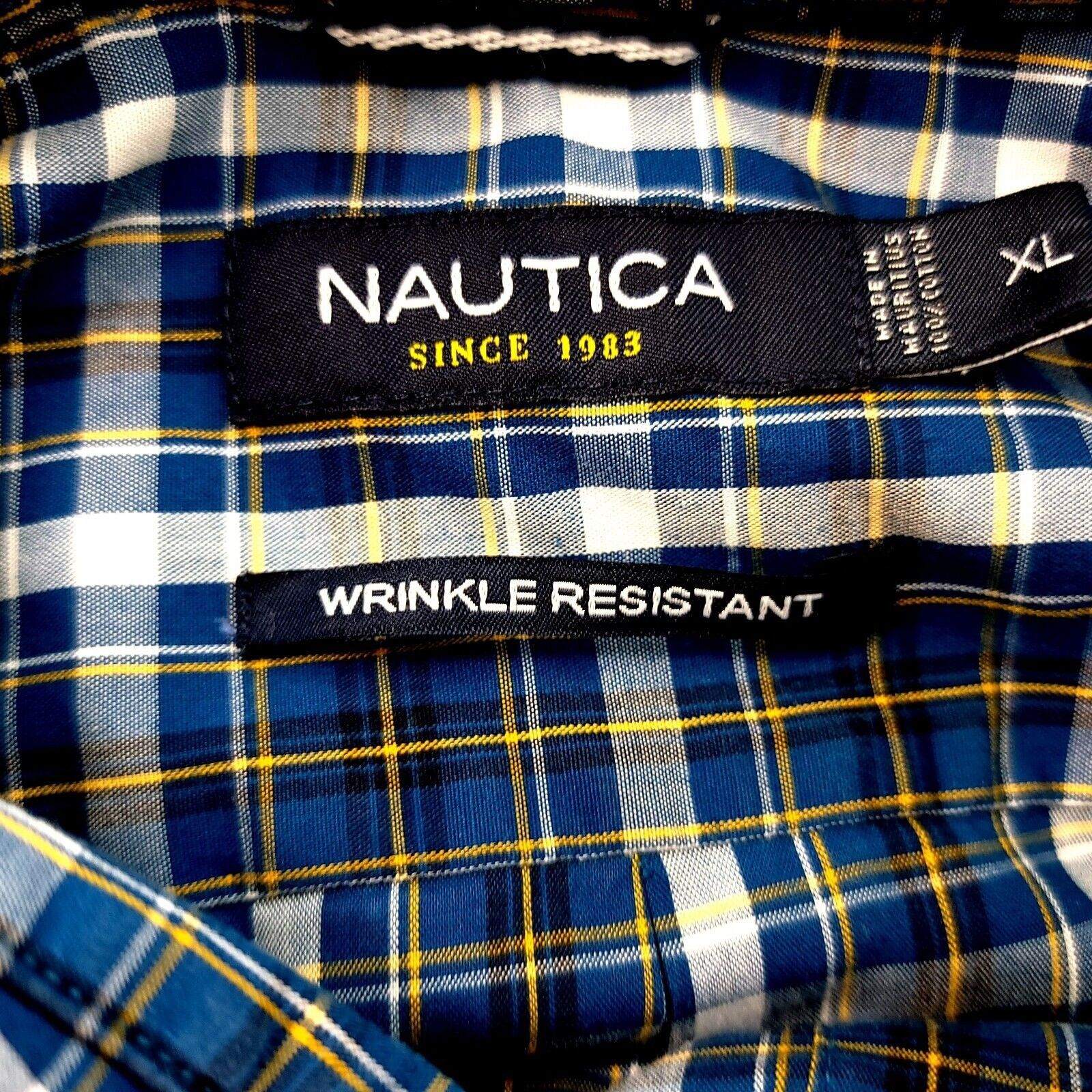 Nautica Nautica Wrinkle Resistant Blue Yellow Plaid XL Cotton Collar Size US XL / EU 56 / 4 - 8 Thumbnail