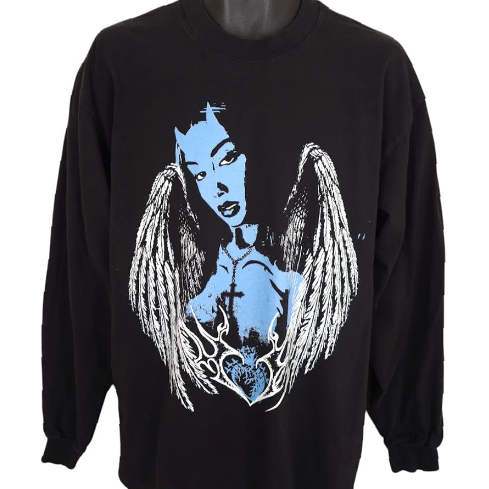 Vintage VINTAGE Dark Angel T Shirt Mens Large Black Devil Demon Horns Wings Cross Made In USA Size US L / EU 52-54 / 3 - 2 Thumbnail