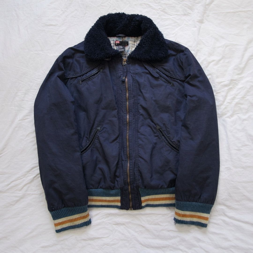 Vintage Diesel Navy Blue Collared Bomber Jacket