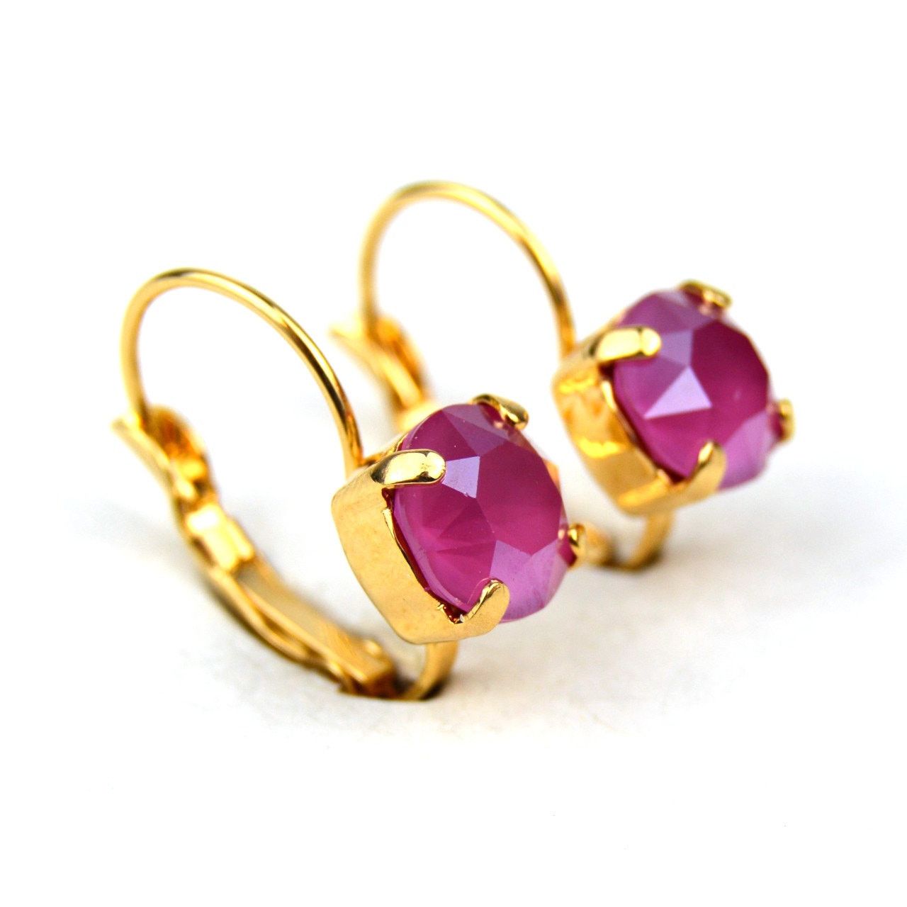 Other Cushion Cut Peony Pink Jewel Gold Plated Drop Earrings Size ONE SIZE - 2 Thumbnail