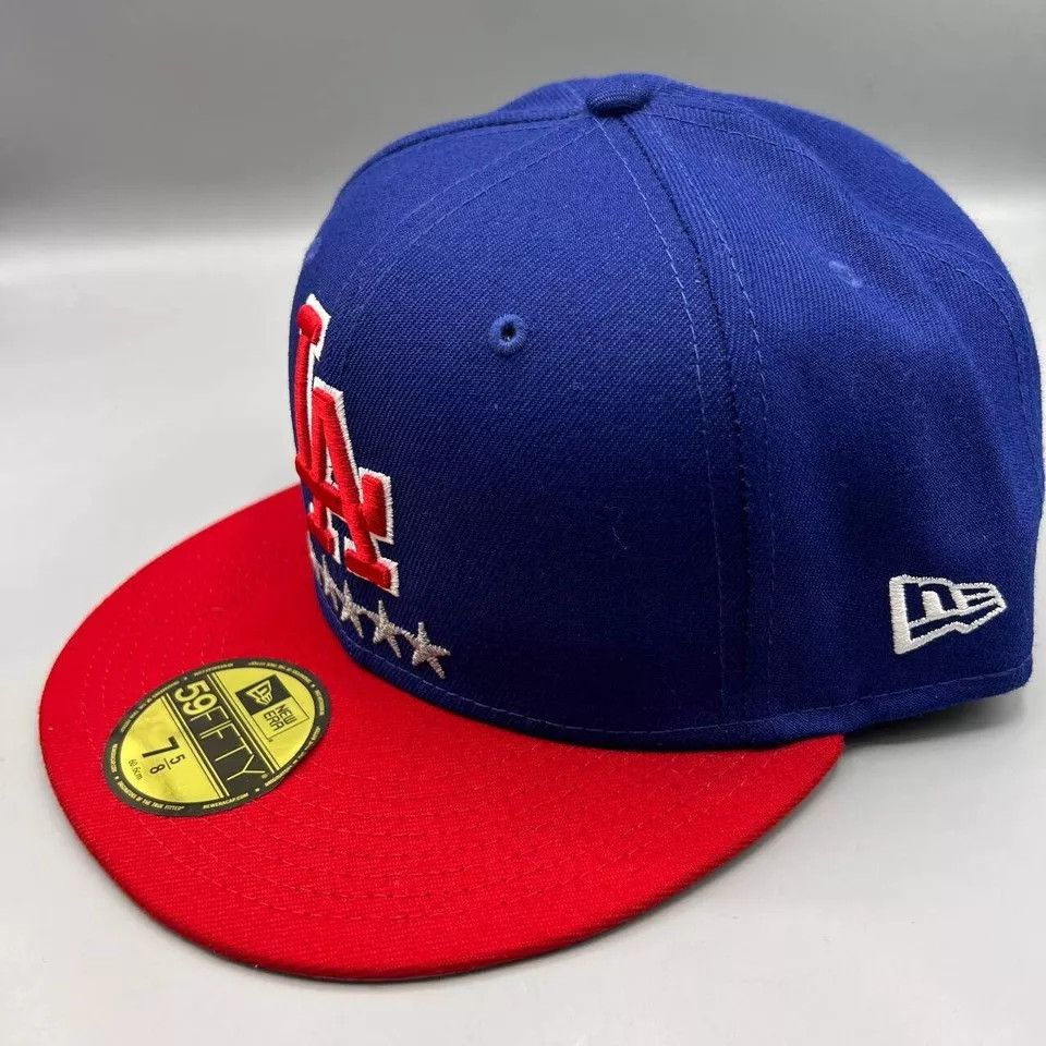 New Era Los Angeles LA Dodgers Hat Men 7 5/8 Blue Red MLB Fitted Cap Size ONE SIZE - 3 Thumbnail