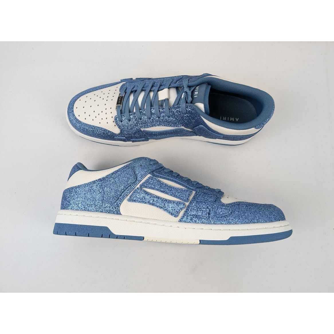 Amiri o1rshd1 Shimmer Skeleton Top Low Sneakers in White/Blue Size US 12 / EU 45 - 1 Thumbnail