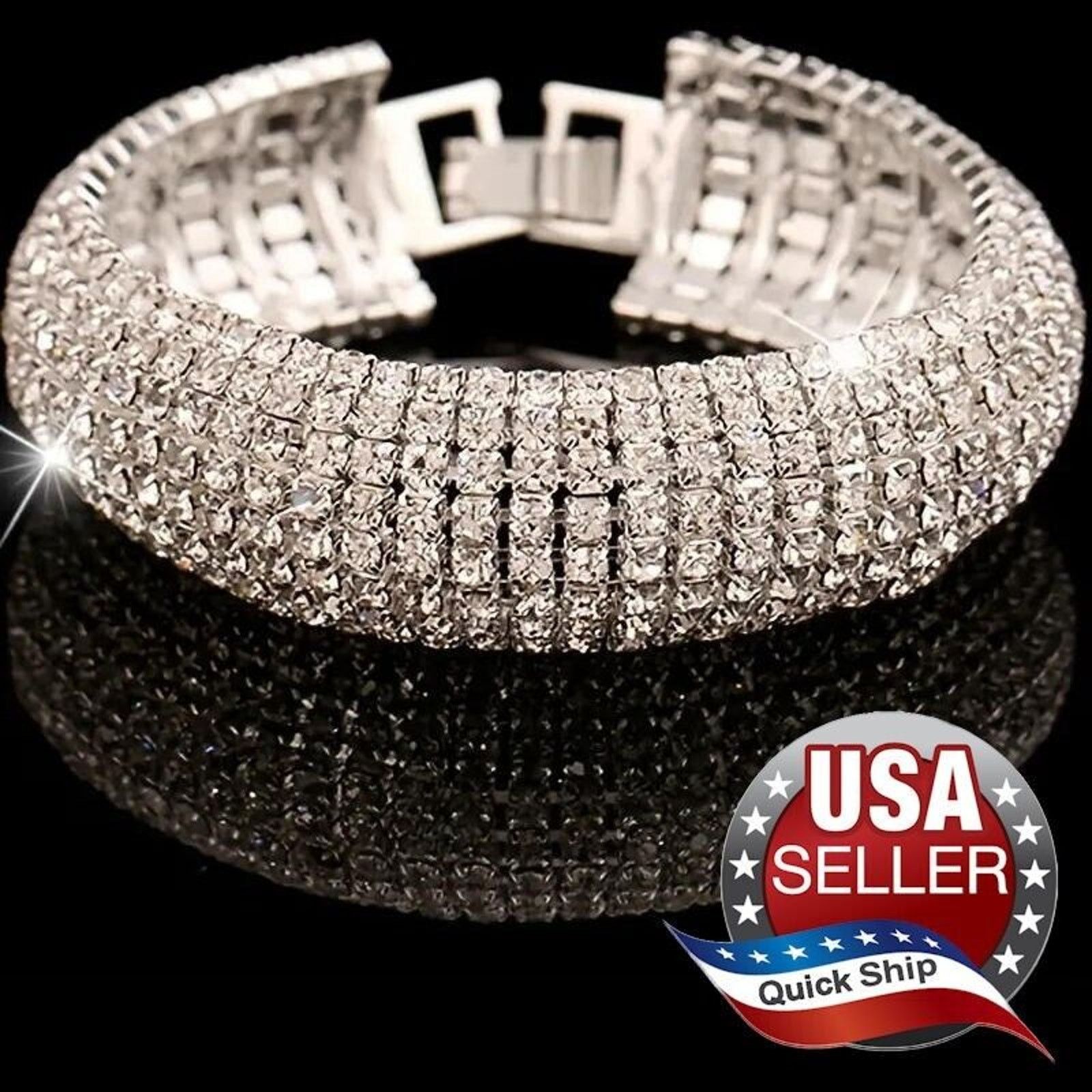 Other Stunning 7 Row Hand Set Rhinestone Studded Bracelet •Silvery Size ONE SIZE - 1 Thumbnail