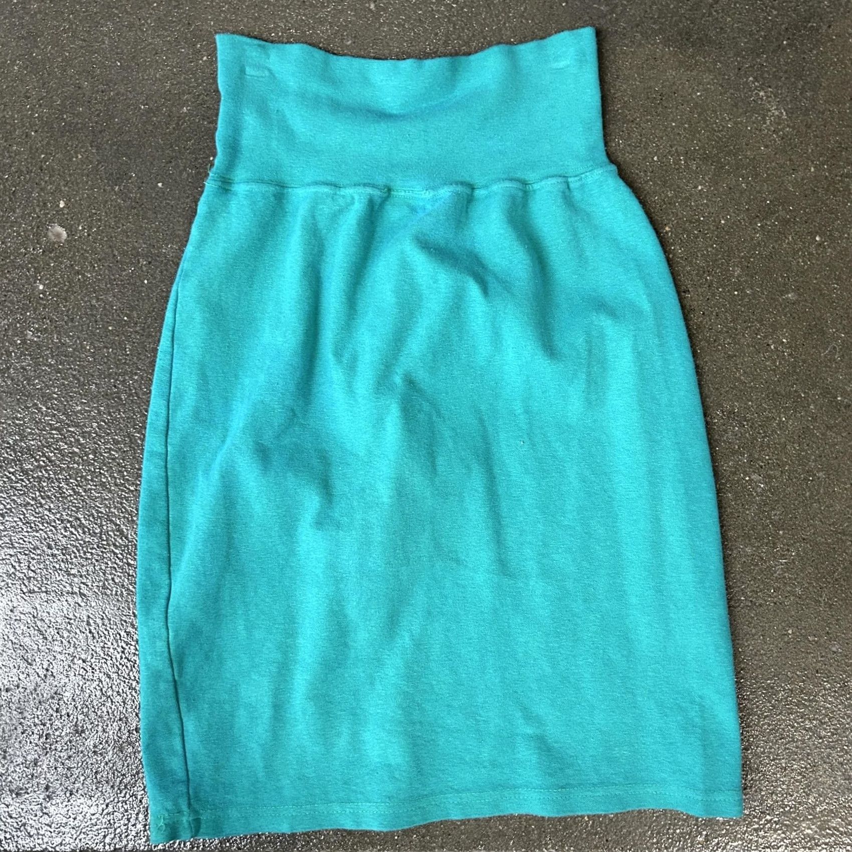 Vintage VINTAGE First Concept Skirt Womens M Teal Pencil Pull On Elastic Waist Made USA Size 32" / US 10 / IT 46 - 2 Thumbnail