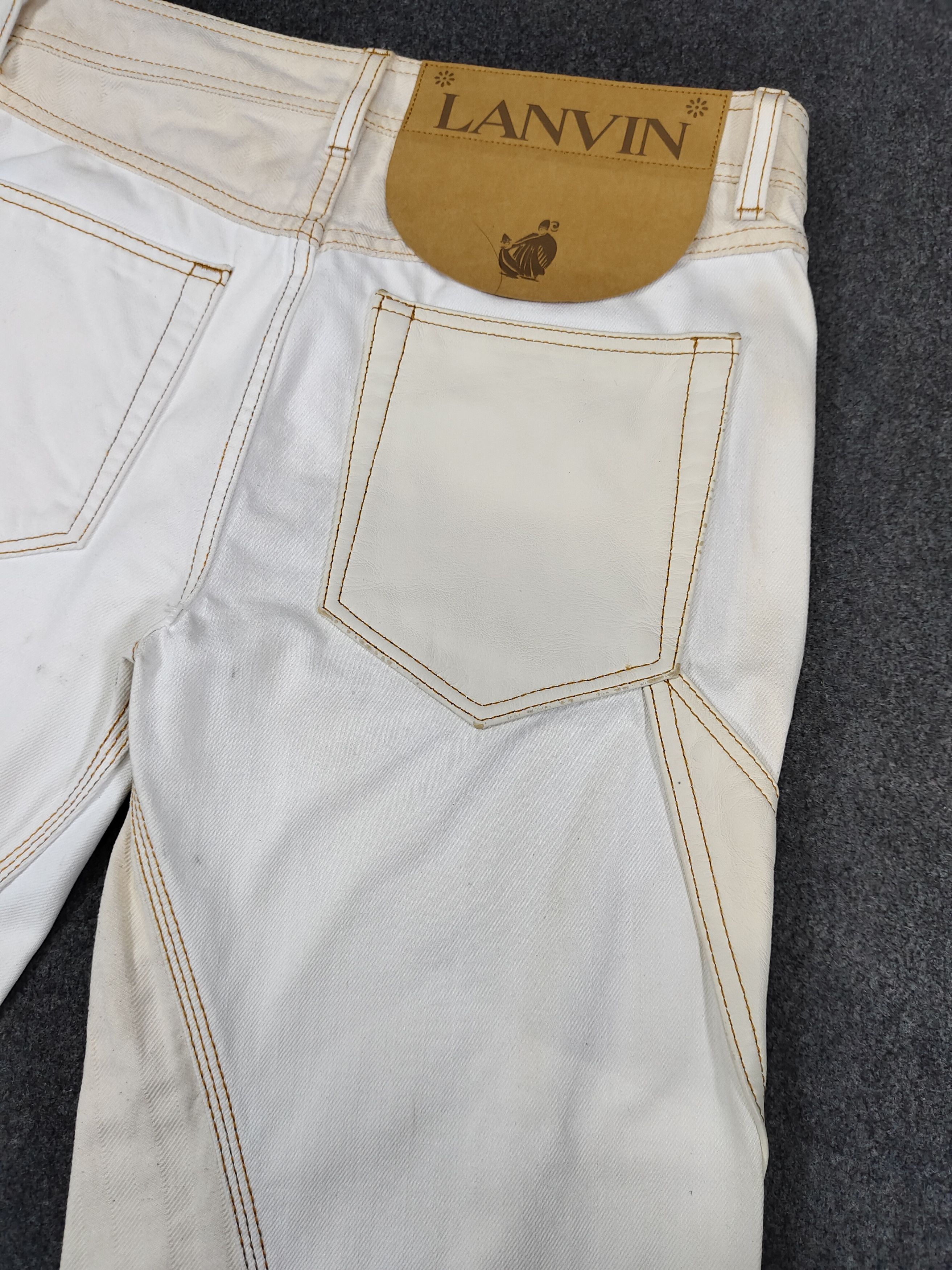 Lanvin LANVIN- Panel Cropped Carpenter Utility Leather Pocket Jeans Size 31" - 3 Thumbnail