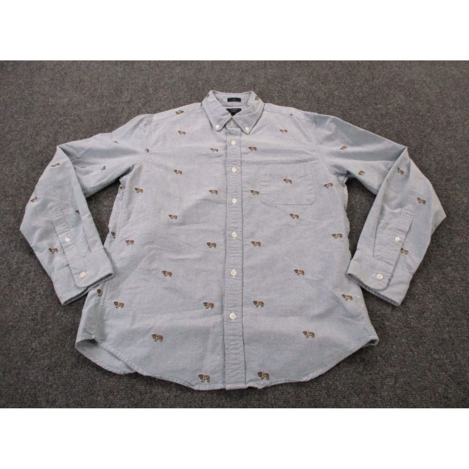 J.Crew J.CREW Shirt Mens M Blue Oxford Slim Dress Embroidered Graphic Print Pattern Button-Up Knit Collar Spread Classic Slimming Modern Size 40R - 2 Thumbnail