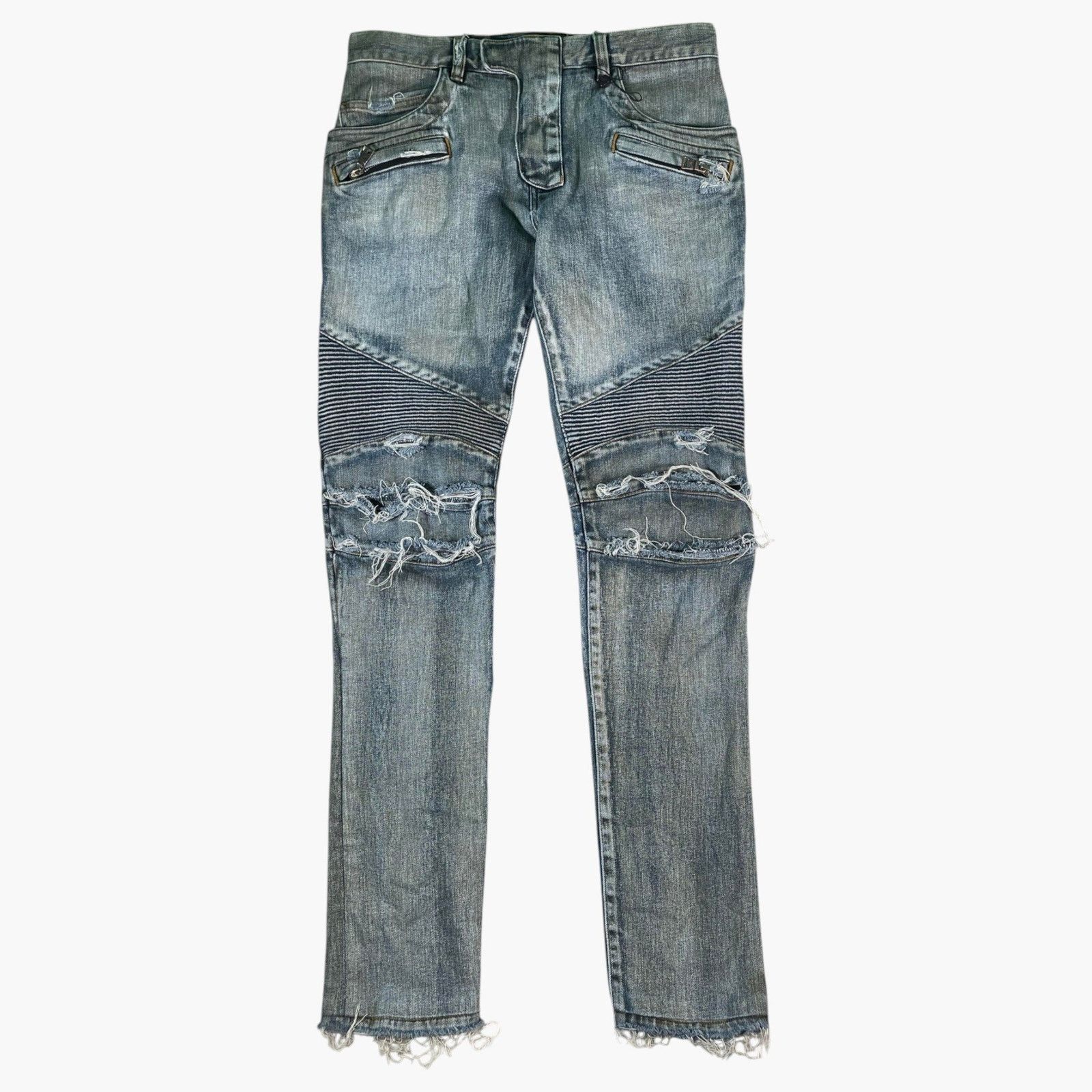 Balmain Balmain Distressed Biker Light Wash Jeans Size US 32 / EU 48 - 1 Thumbnail