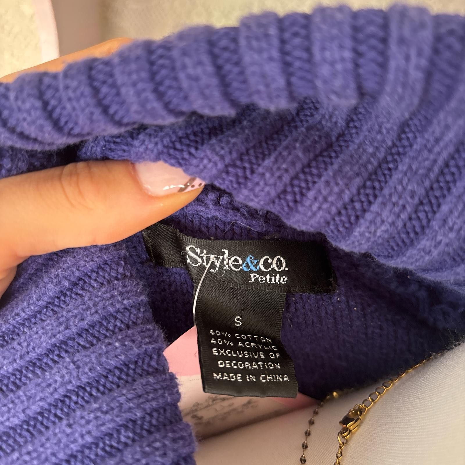 Style & Co vintage purple cable knit sweater with built in layered lace Size S / US 4 / IT 40 - 7 Thumbnail