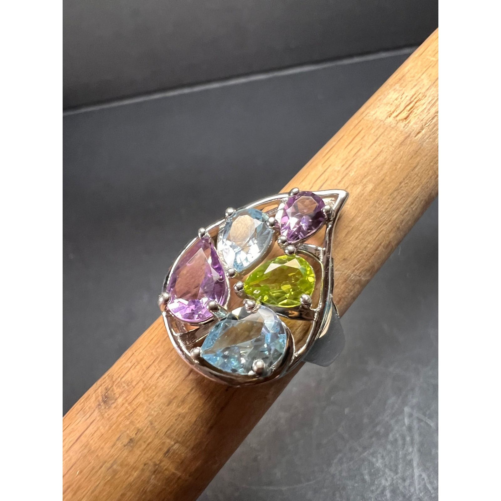 Other Vintage multi gemstone sterling silver cluster ring size 7 Size ONE SIZE - 1 Thumbnail