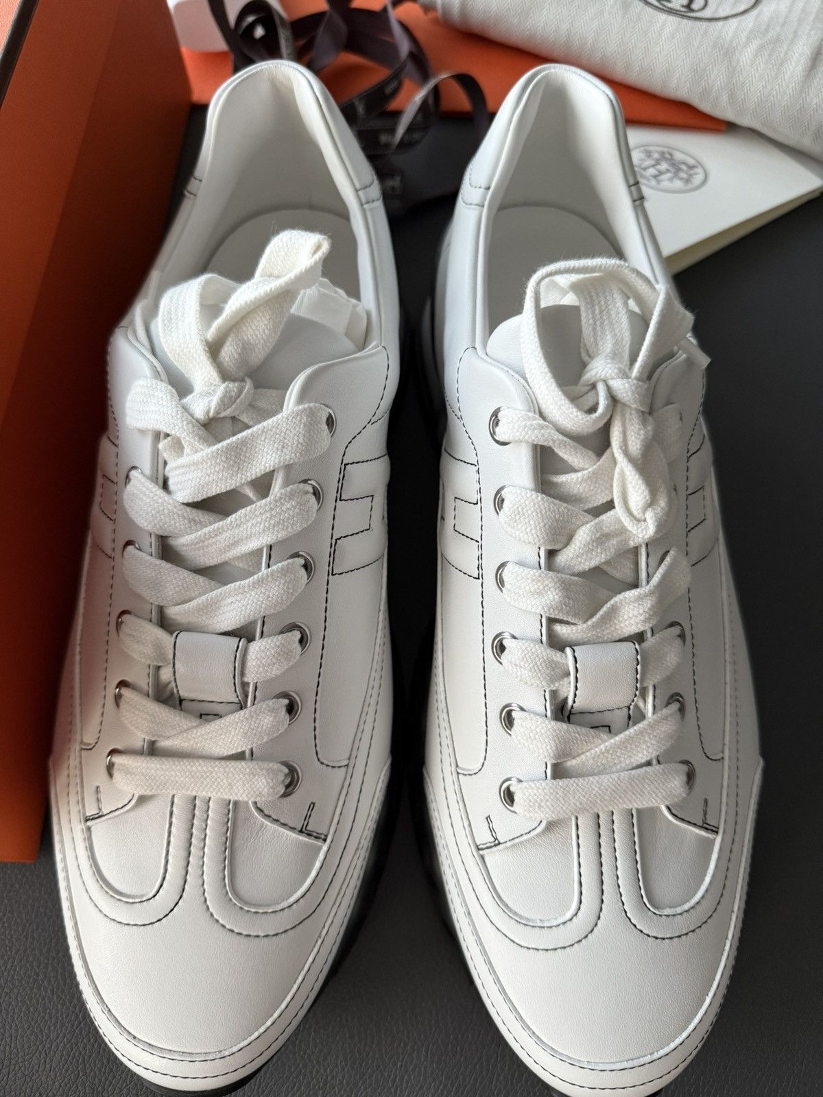 Hermes Brand New Hermes H Logo Leather Sneaker Full Set Size US 10.5 / EU 43-44 - 13 Thumbnail