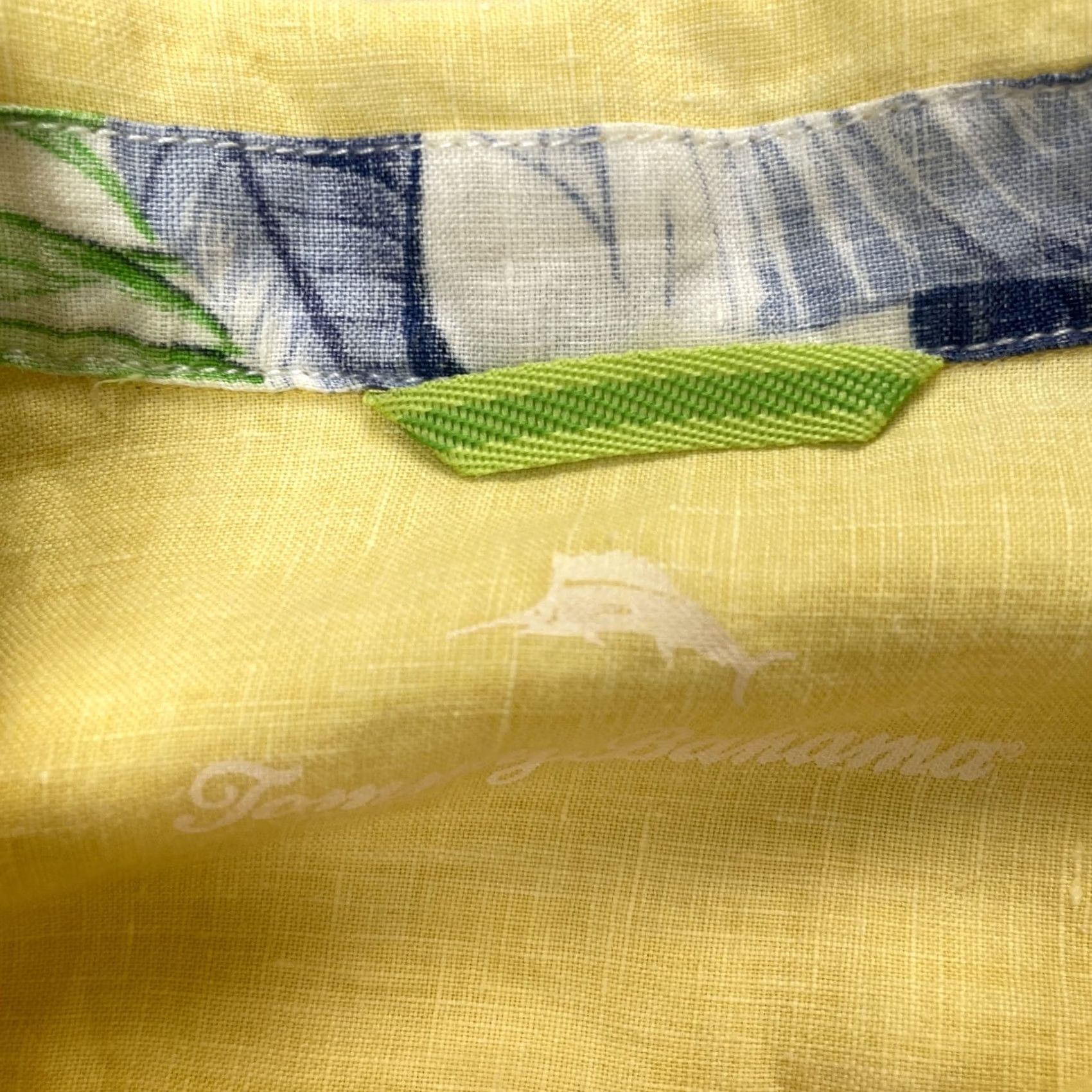 Tommy Bahama VINTAGE Tommy Bahama Shirt Mens XL Yellow Linen Pleated Button Up Side Slit Size US XL / EU 56 / 4 - 3 Thumbnail