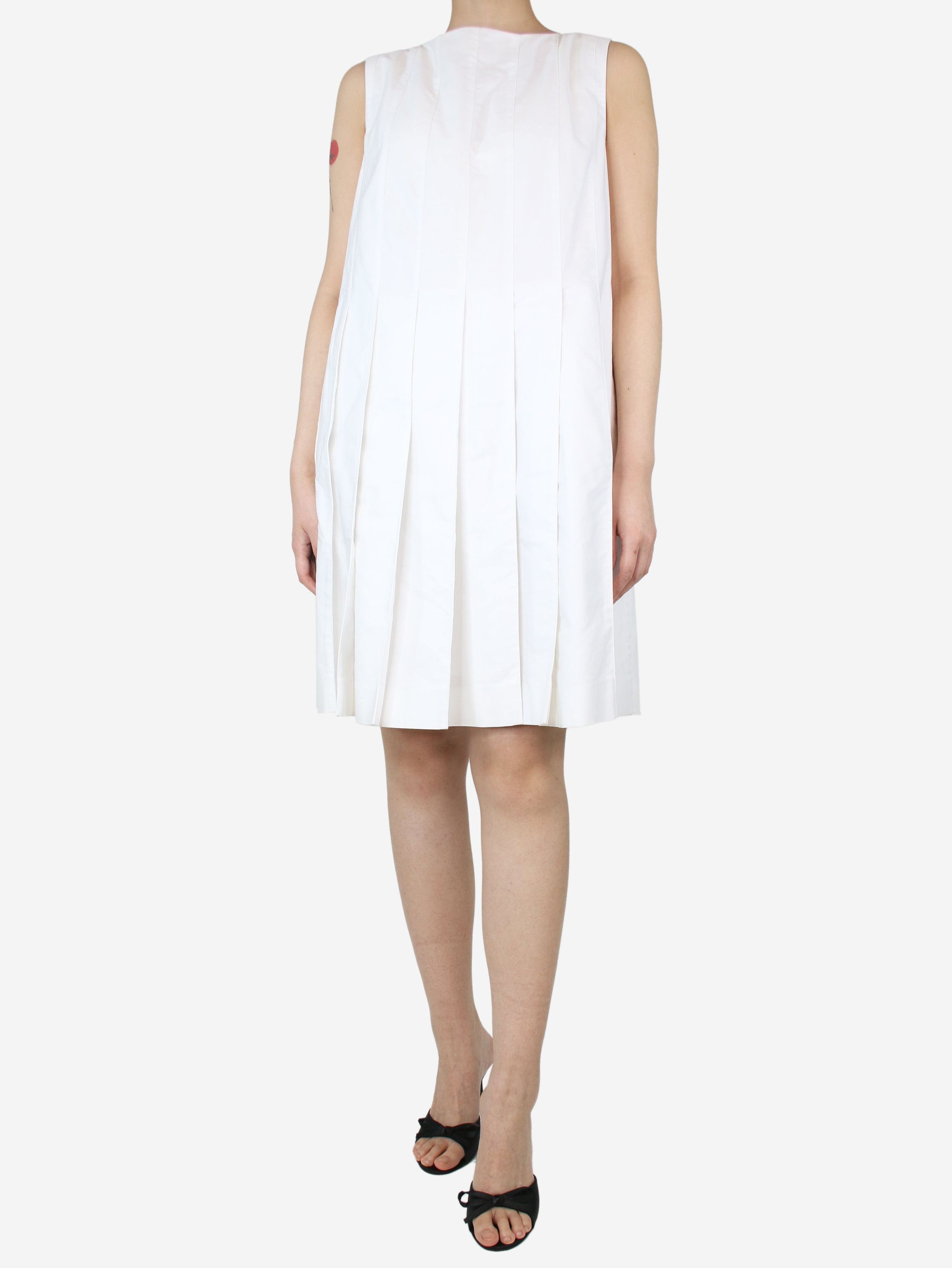 image of Thom Browne White Sleeveless Pleated Midi Dress - Size Uk 8, Women's