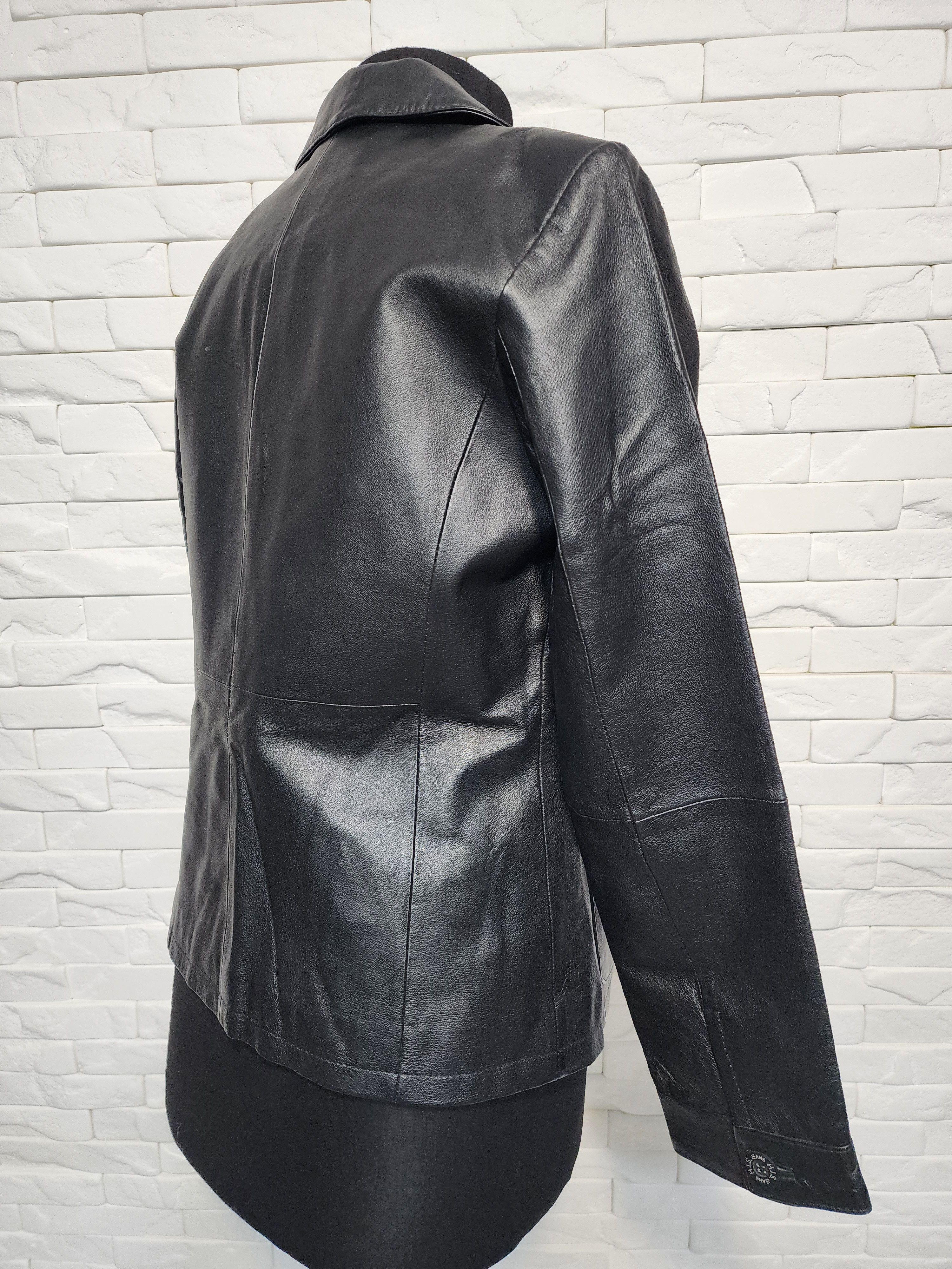 Genuine Leather Black Leather Jacket: Buttoned Women's Coat Size M / US 6-8 / IT 42-44 - 5 Thumbnail