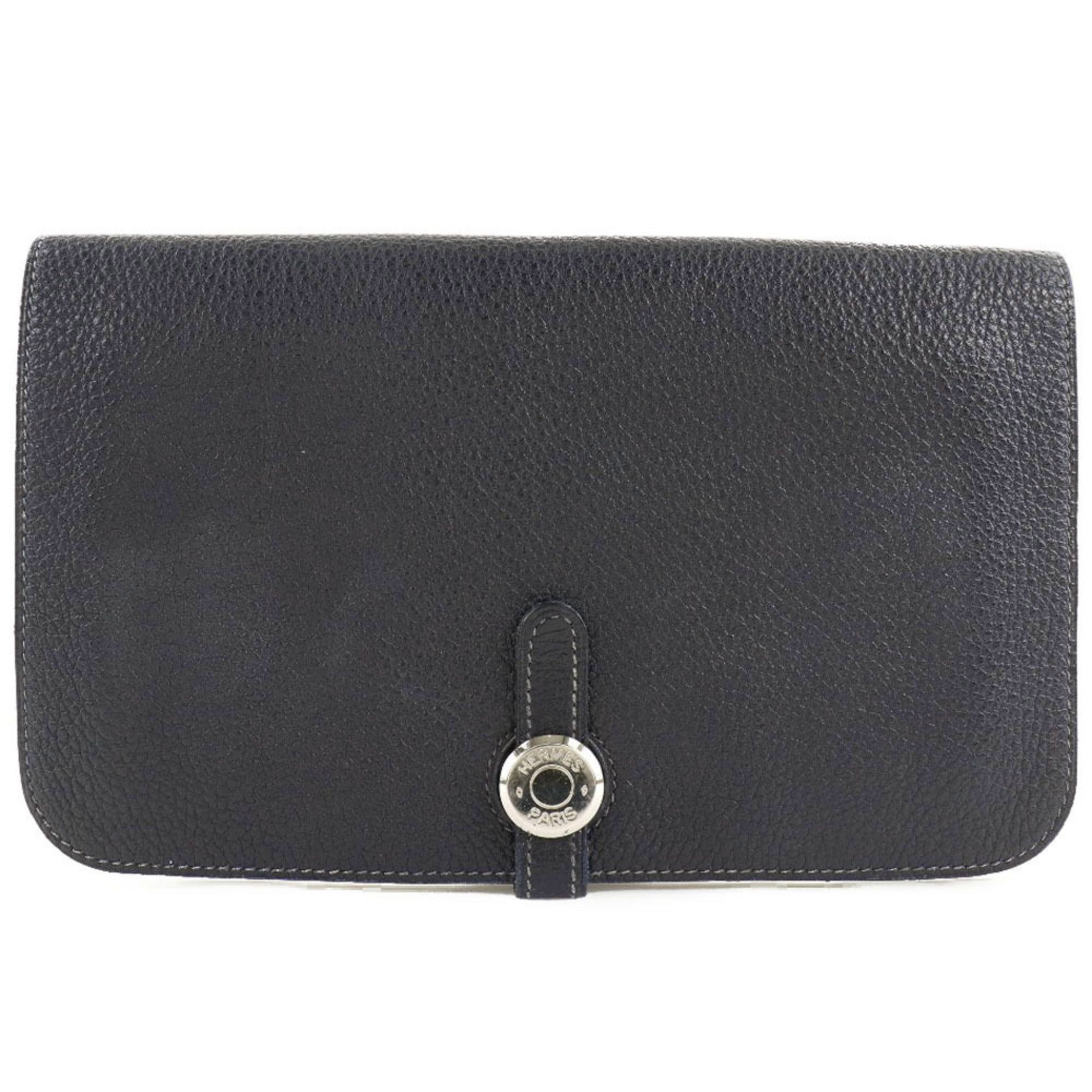 image of Hermes Dogon Gm Togo Navy Blue C Unisex Long Wallet in Black, Women's