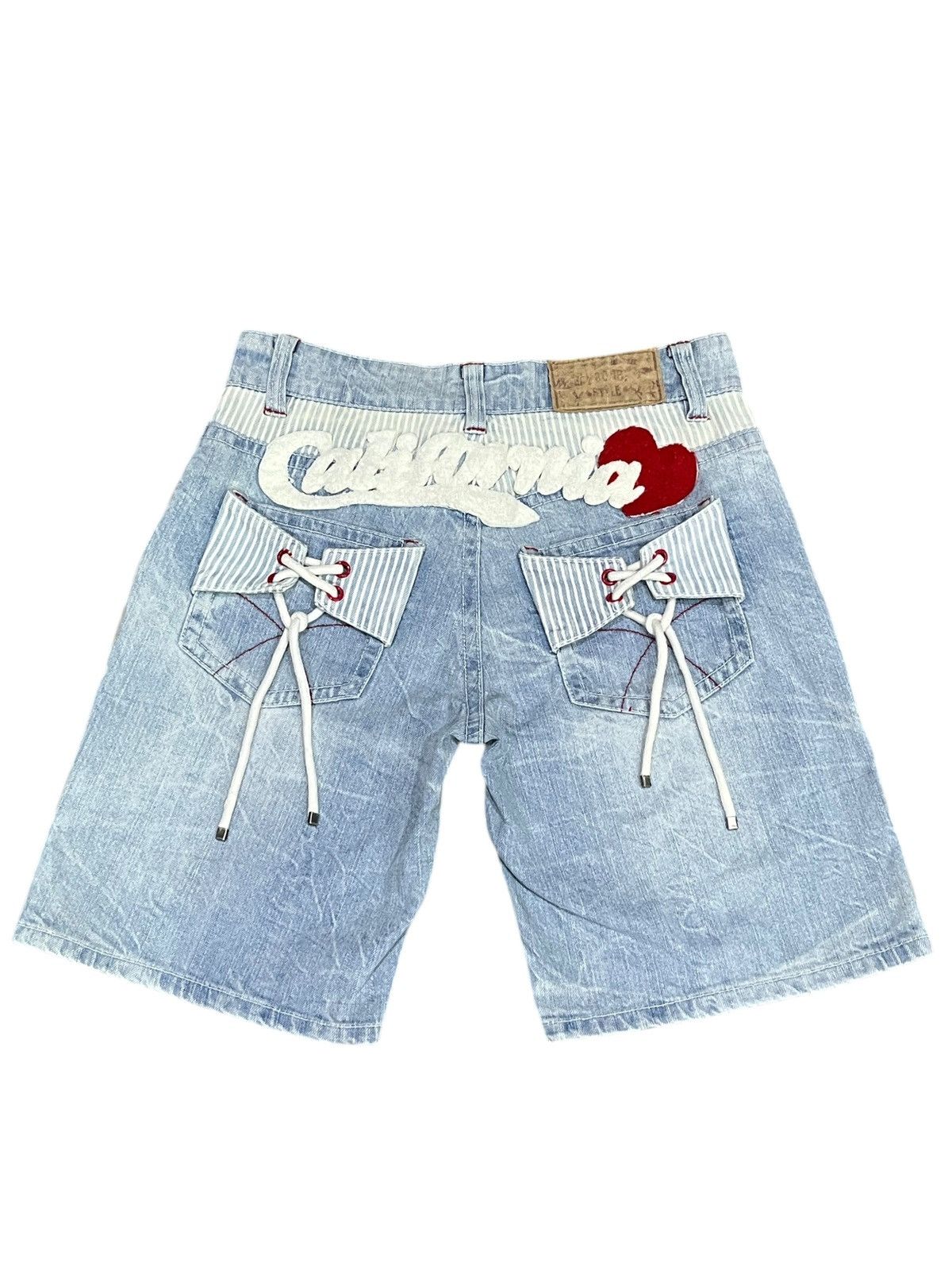 Vintage CALIFORNIA❤️Bold Spellout Laced Pockets Light Wash Shorts ❤️ Size 27" / US 4 / IT 40 - 2 Thumbnail