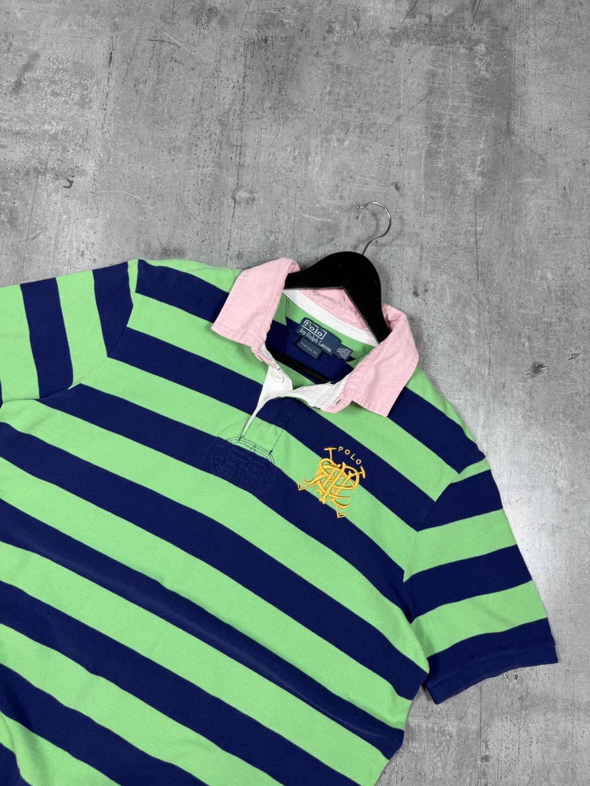 Polo Ralph Lauren × Ralph Lauren × Vintage Vintage Polo Ralph Lauren Striped Polo T-Shirt blue green Size US XL / EU 56 / 4 - 5 Thumbnail