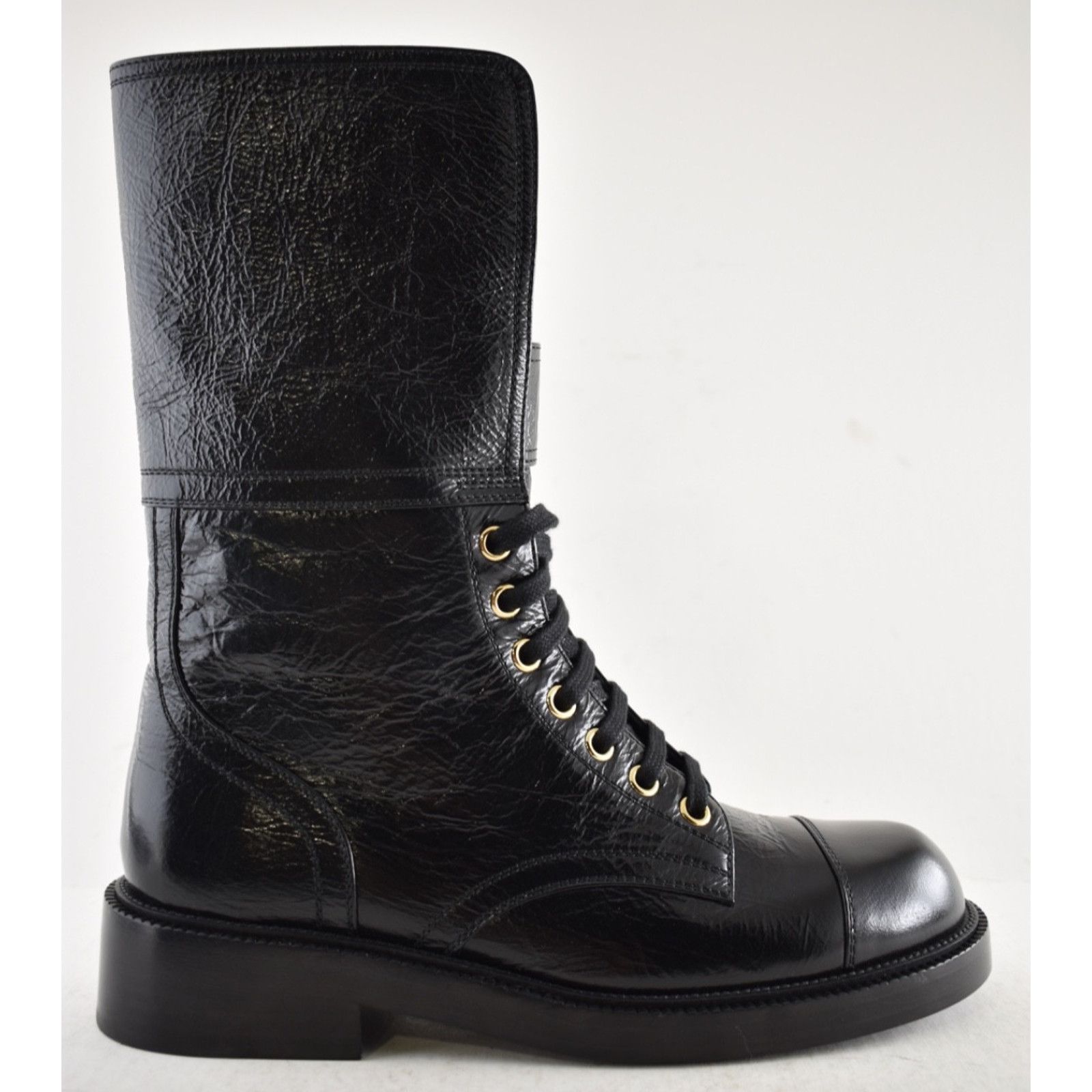 Chanel Chanel 24B Shiny Calfskin Logo Combat Lace Up Boots 37.5 Size US 6.5 / IT 36.5 - 2 Thumbnail